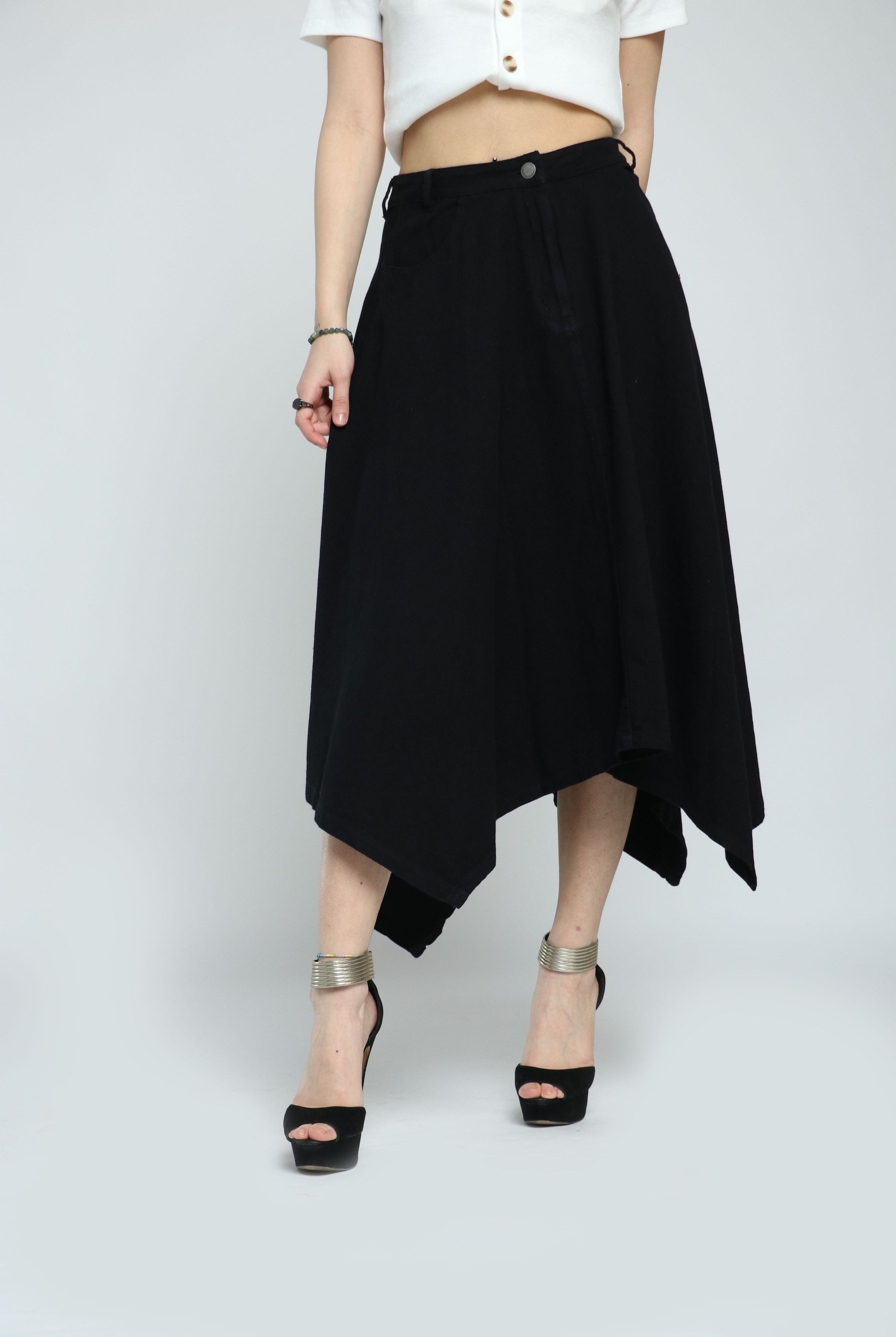 كيتشن تنورة ميدي نسيج قطن تصميم بنطلون بجيوب وزر غلق أمامي