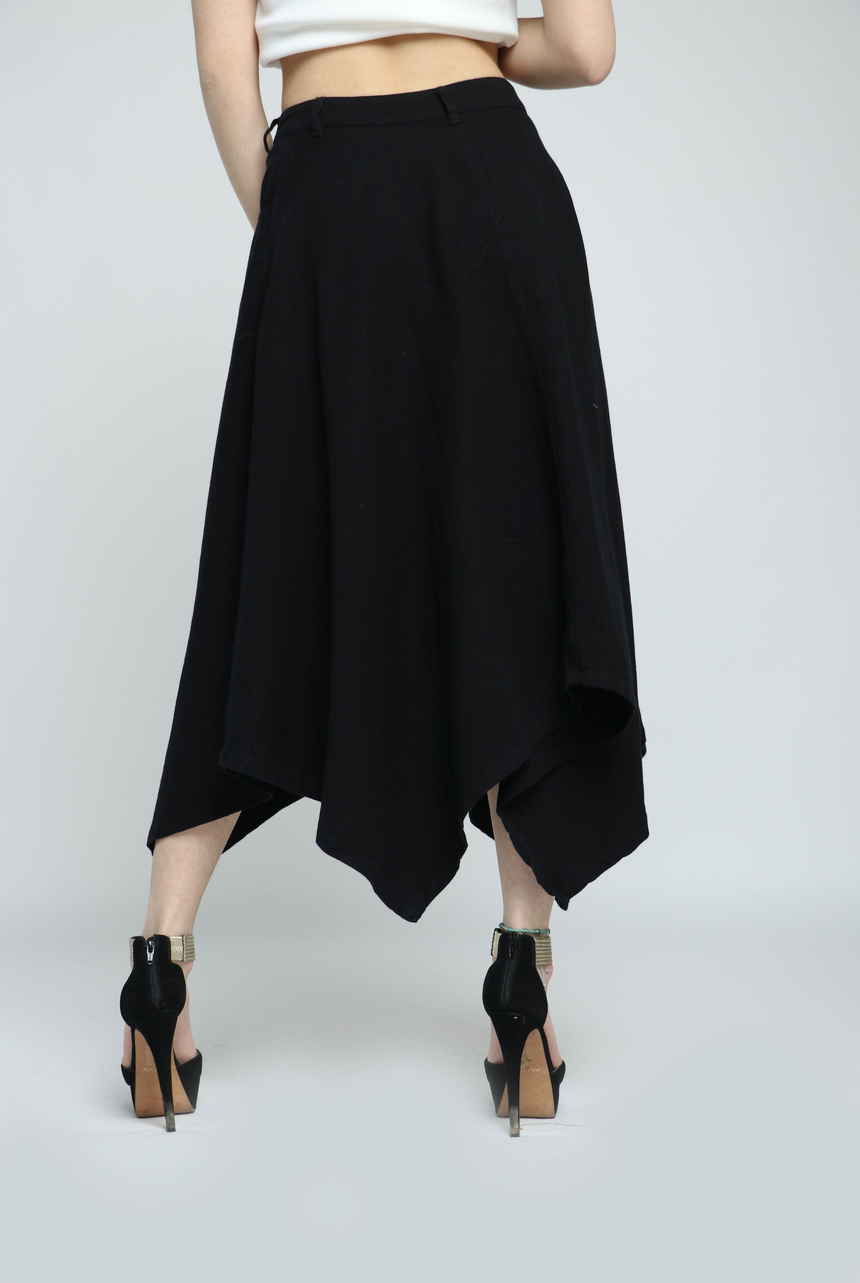 كيتشن تنورة ميدي نسيج قطن تصميم بنطلون بجيوب وزر غلق أمامي