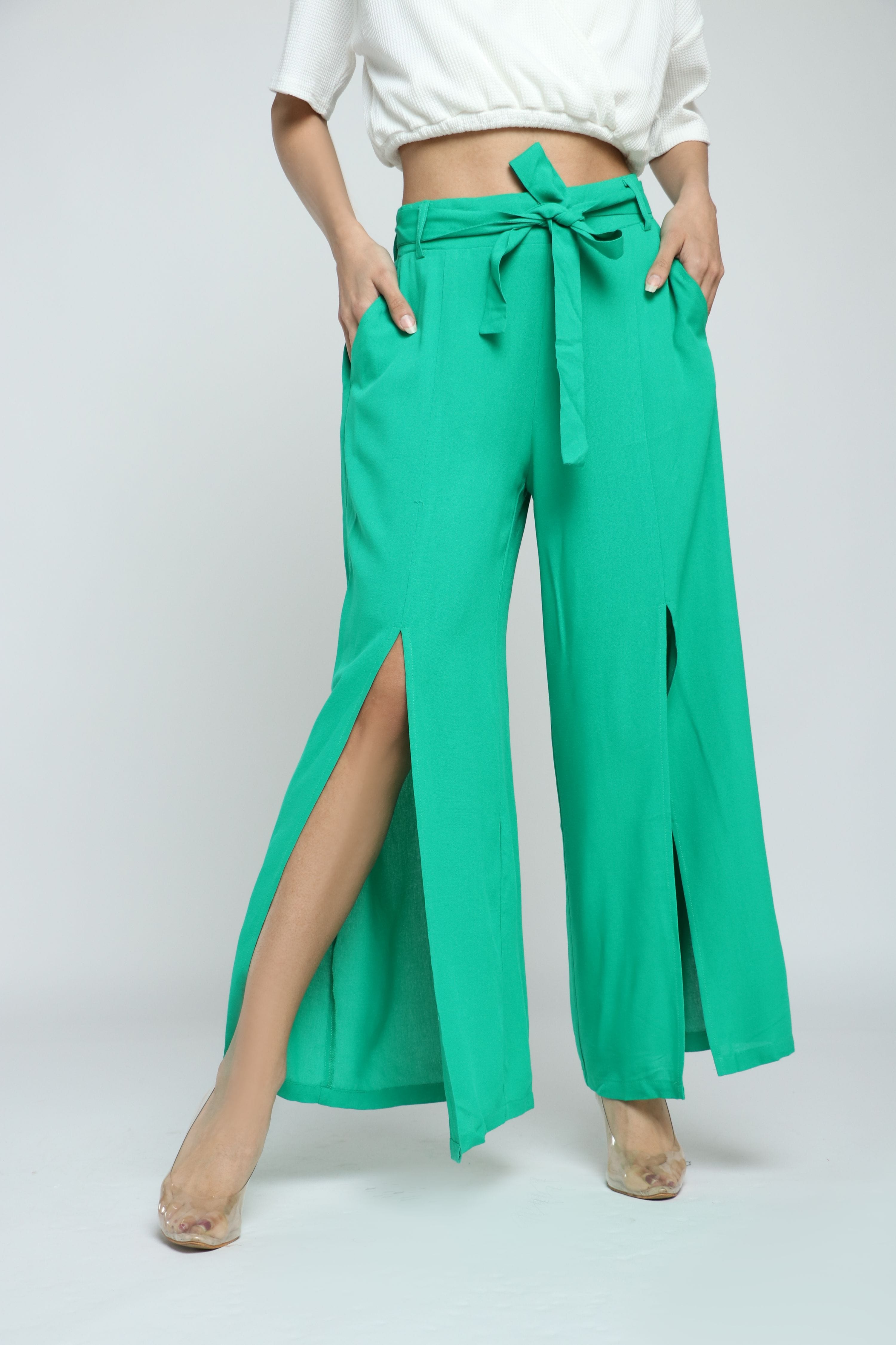 كيتشن بنطلون سادة مفتوح من الأمام طويل نسائي