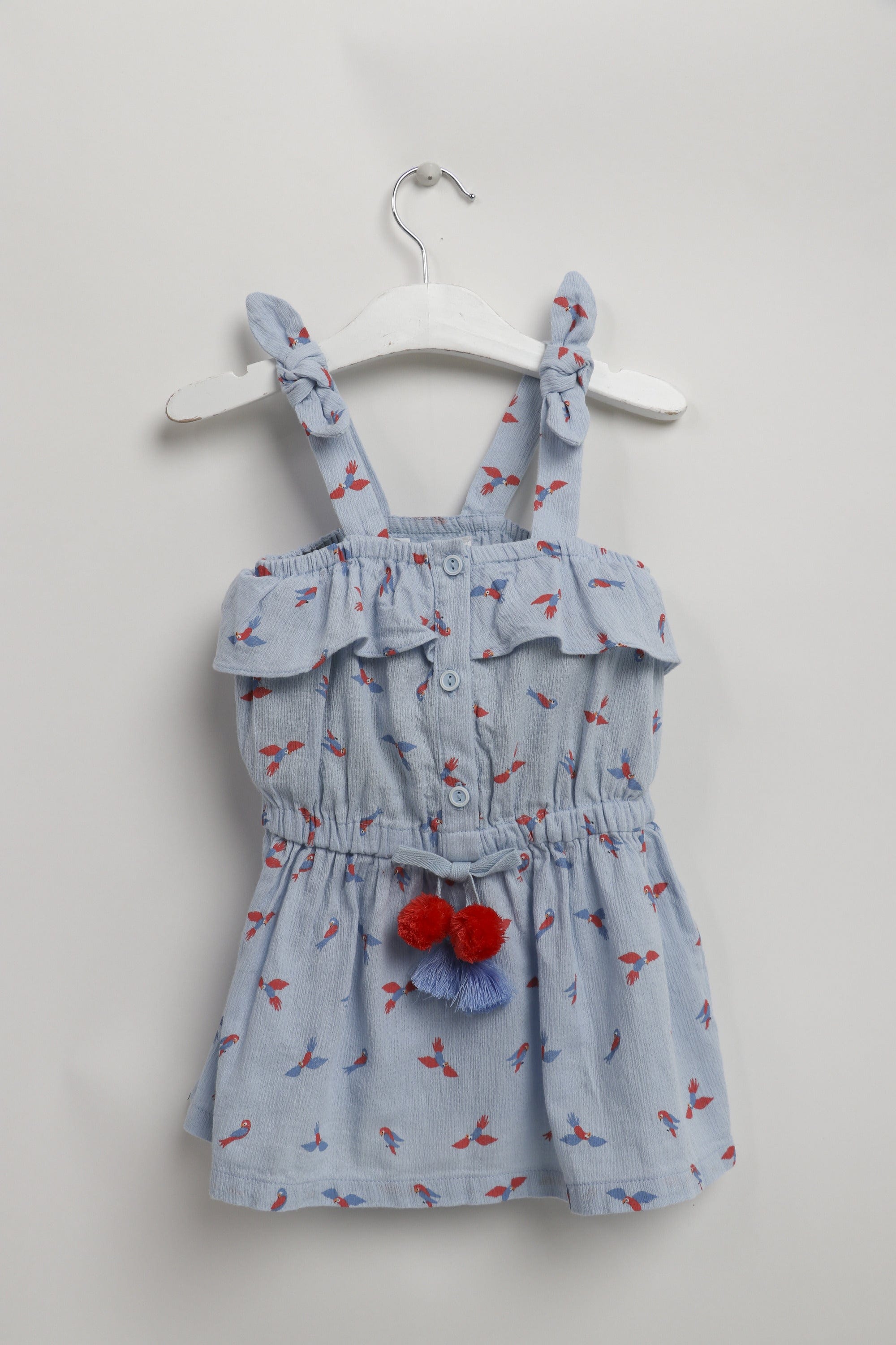 جينجرسنابس فستان مخصر أزرار أمامية حمالات فيونكة رضع بناتي أزرق