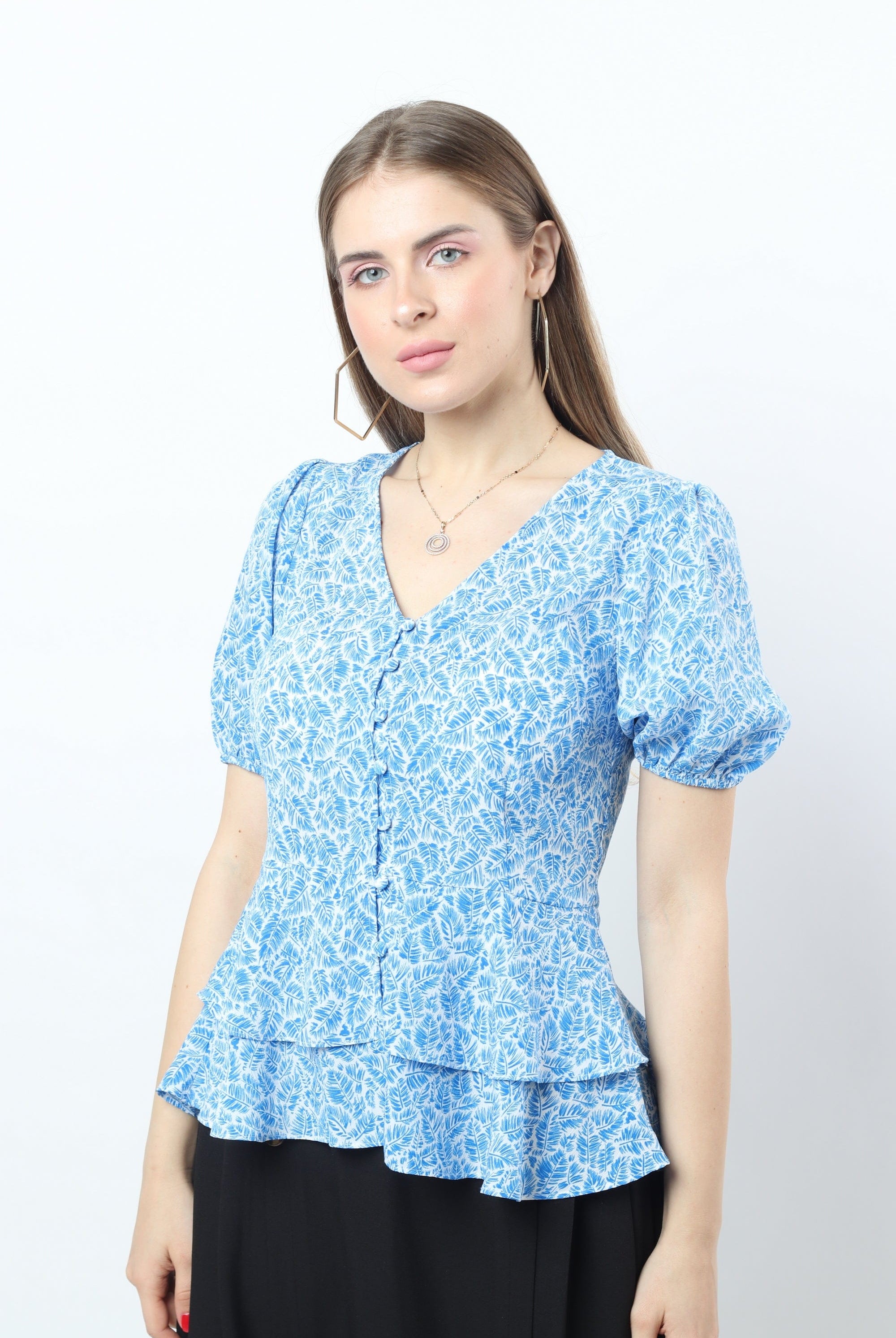 نتشي بلوزة كلاسيكية موردة بأزرار أمامية سبعة نسائي