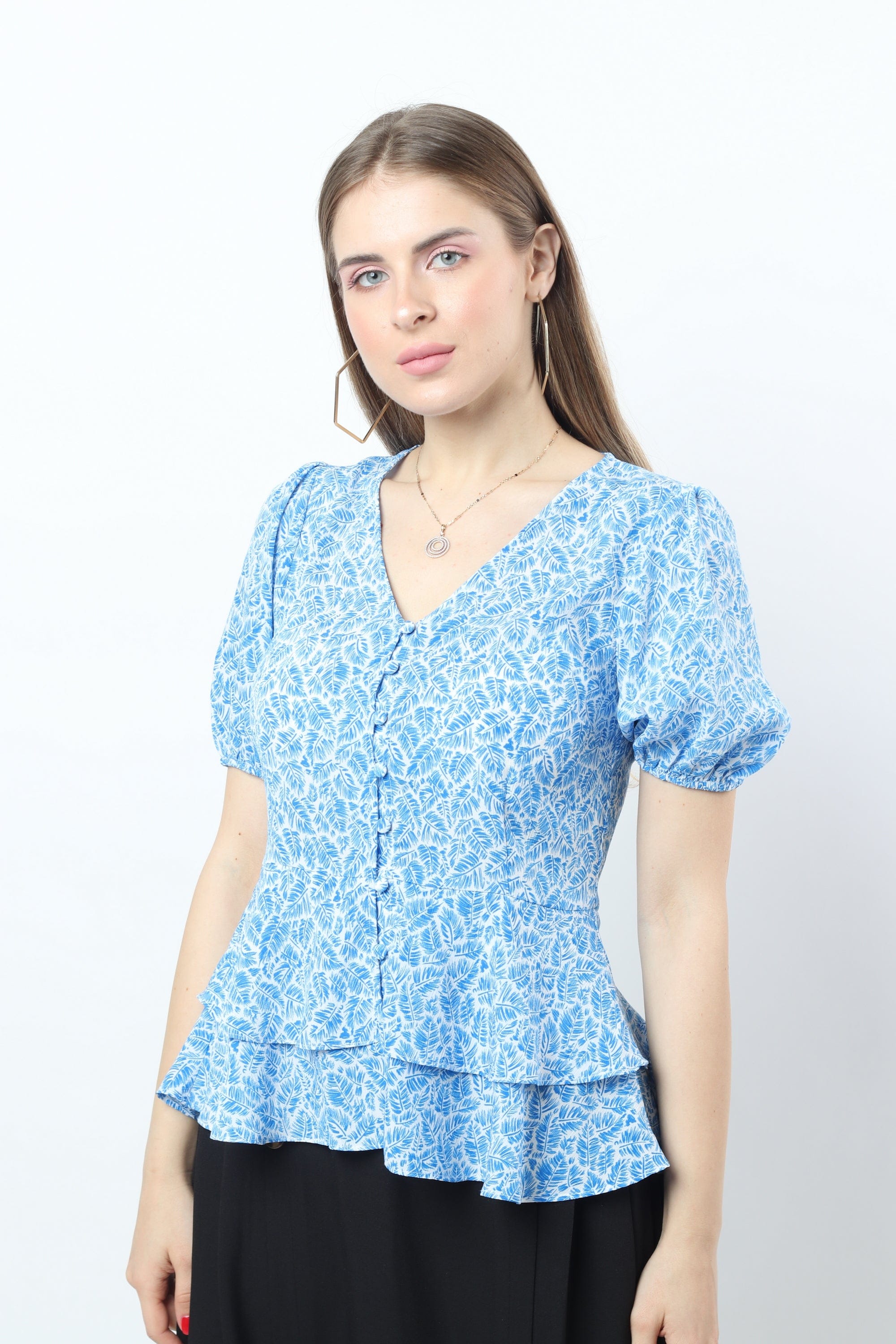 نتشي بلوزة كلاسيكية موردة بأزرار أمامية سبعة نسائي