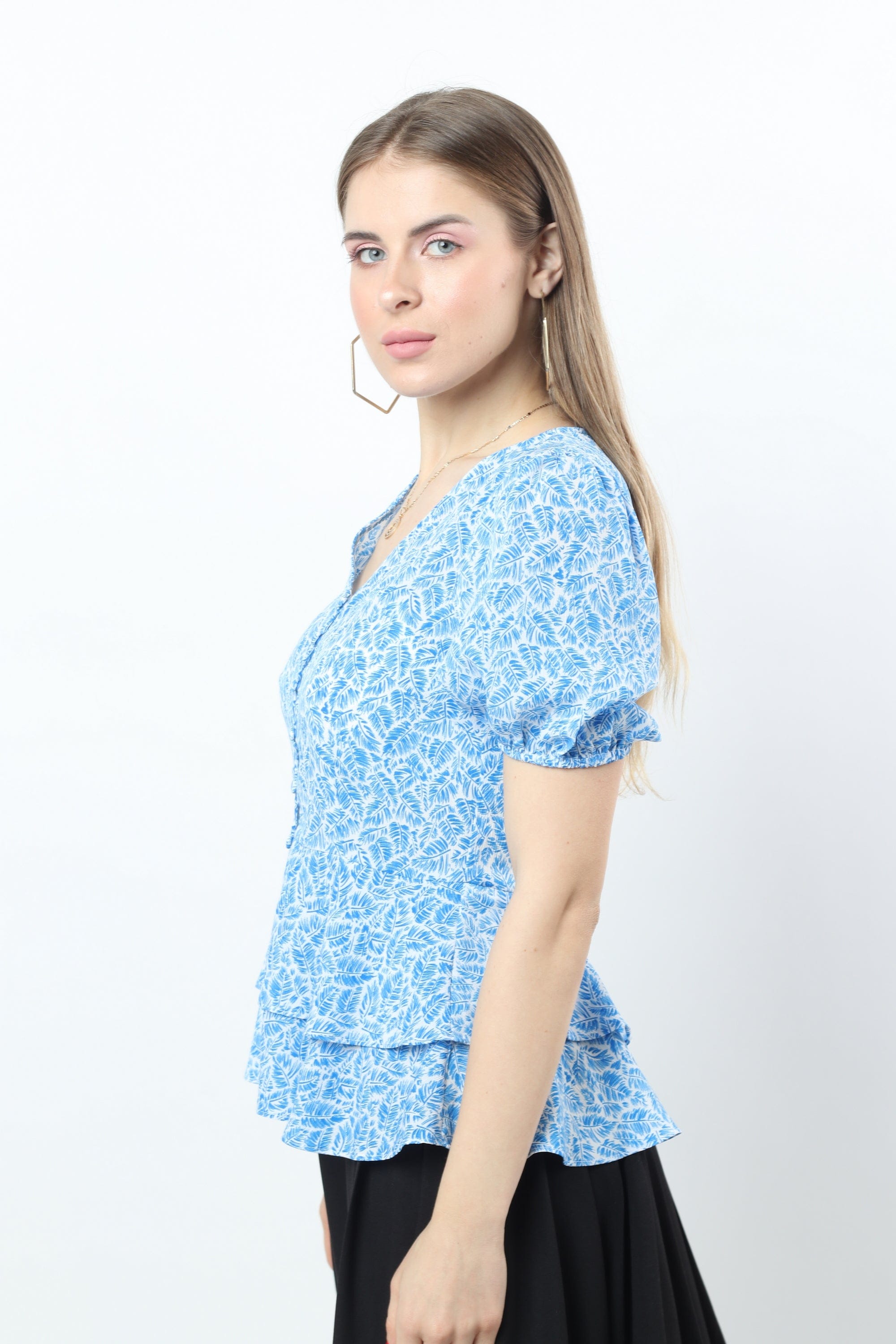 نتشي بلوزة كلاسيكية موردة بأزرار أمامية سبعة نسائي