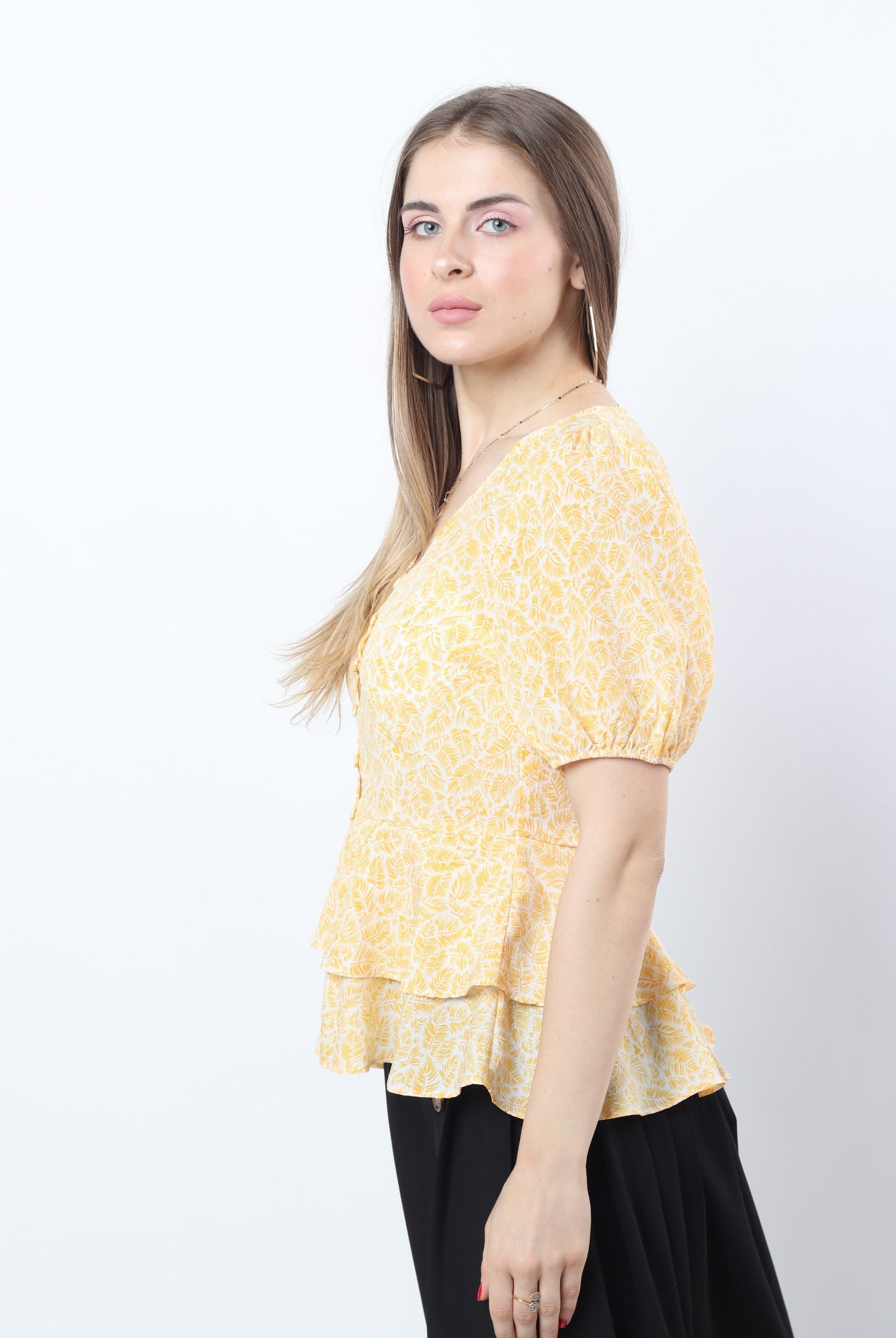 نتشي بلوزة كلاسيكية موردة بأزرار أمامية سبعة نسائي