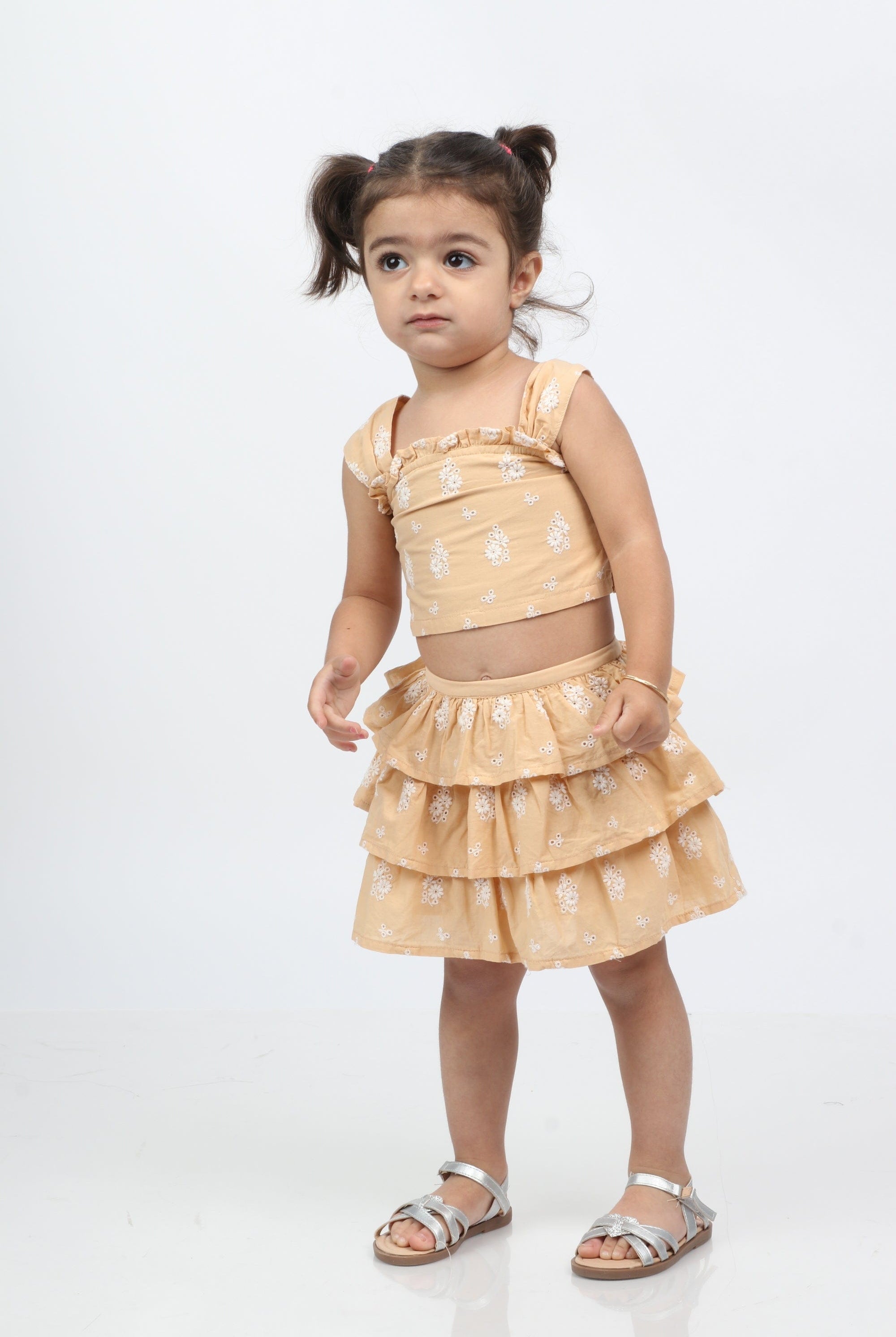 جينجرسنابس طقم بنات رضع صيفي بلوزة بحمالات وتنورة قصيرة البرتقالي