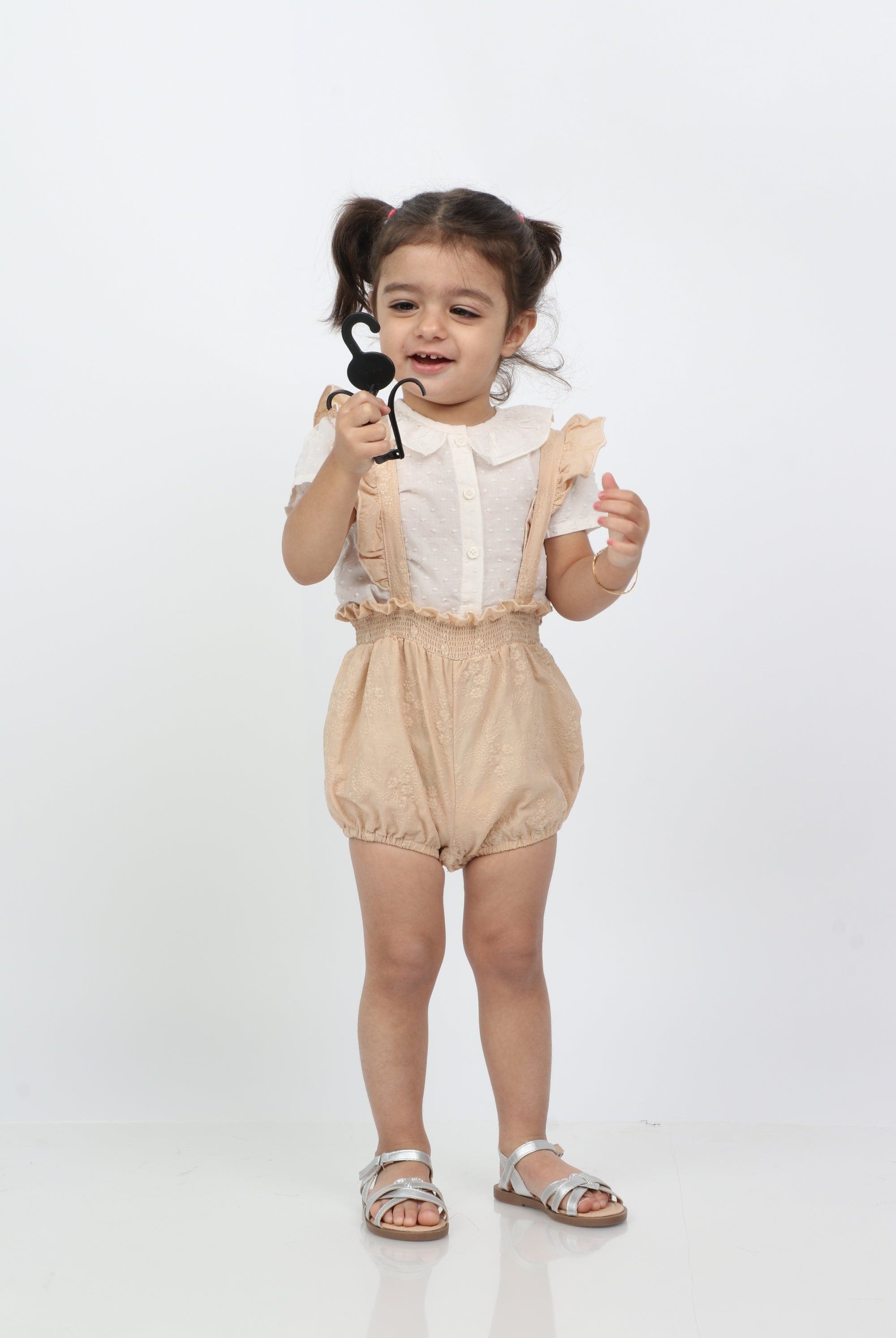 جينجرسنابس طقم بناتي للرضع بحمالات ملحق بقميص بني