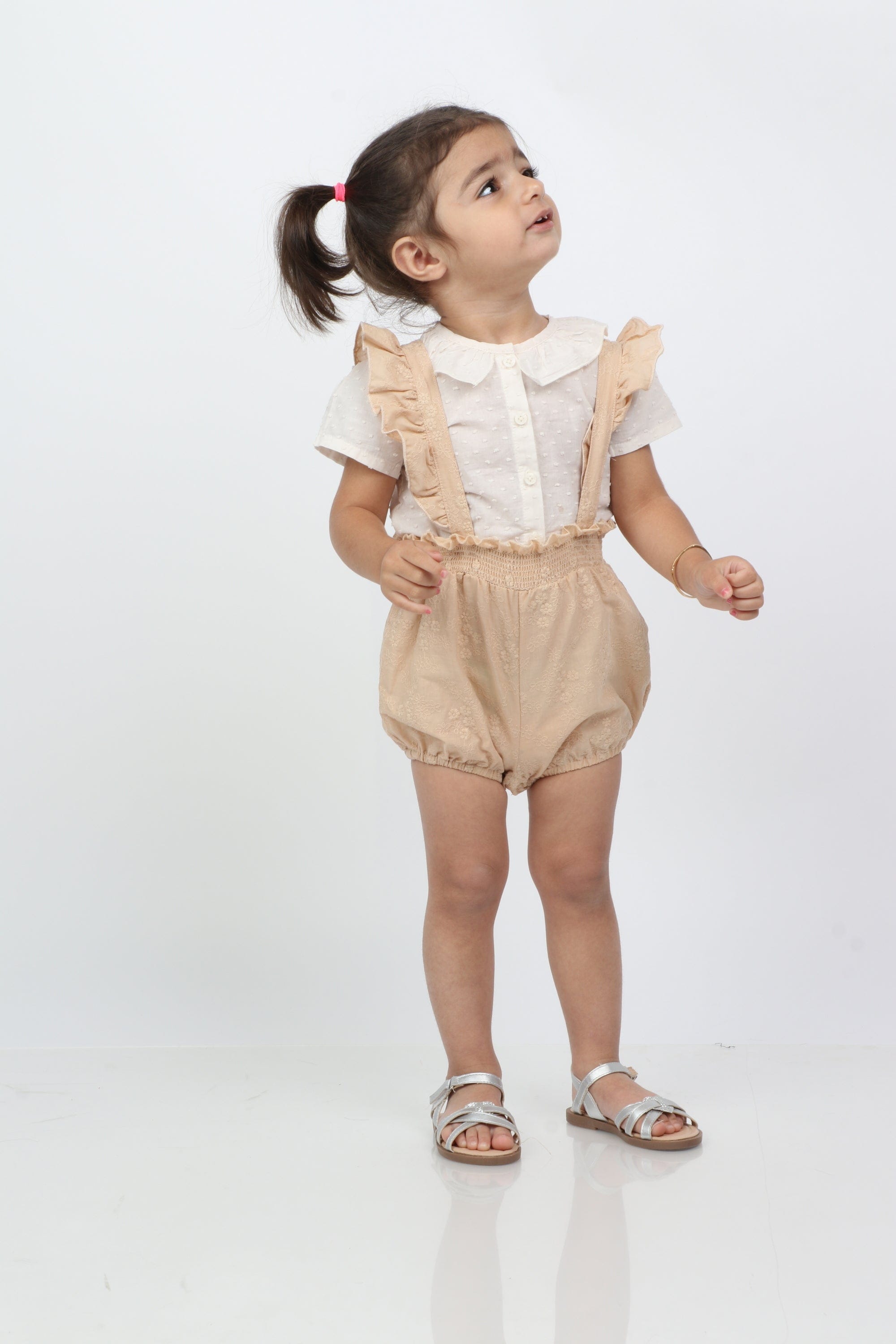 جينجرسنابس طقم بناتي للرضع بحمالات ملحق بقميص بني