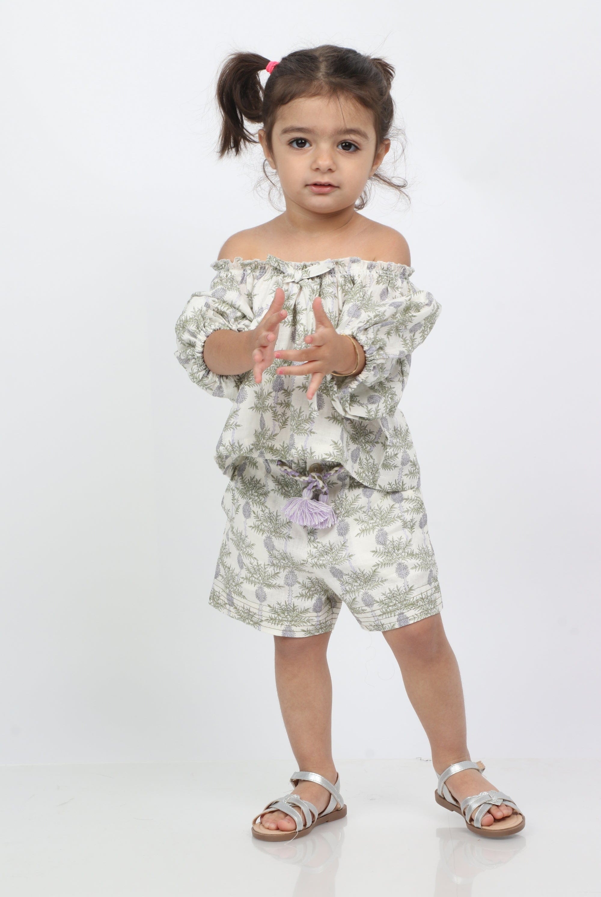 جينجرسنابس طقم شورت بناتي وبلوزة أوف شولدر مشجرة متعدد الألوان