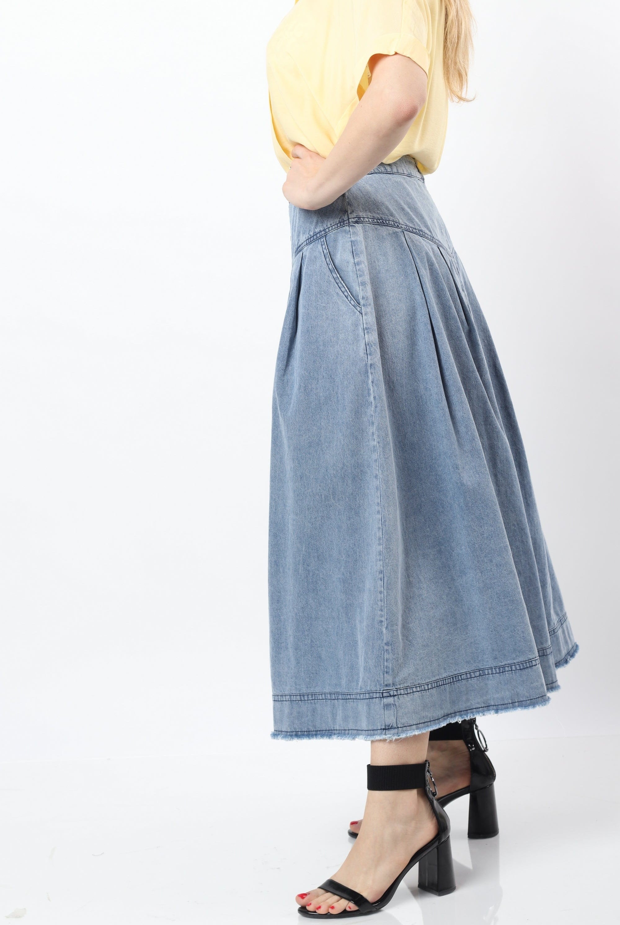 نتشي تنورة ميدي جينز أزرار أمامية نسائي