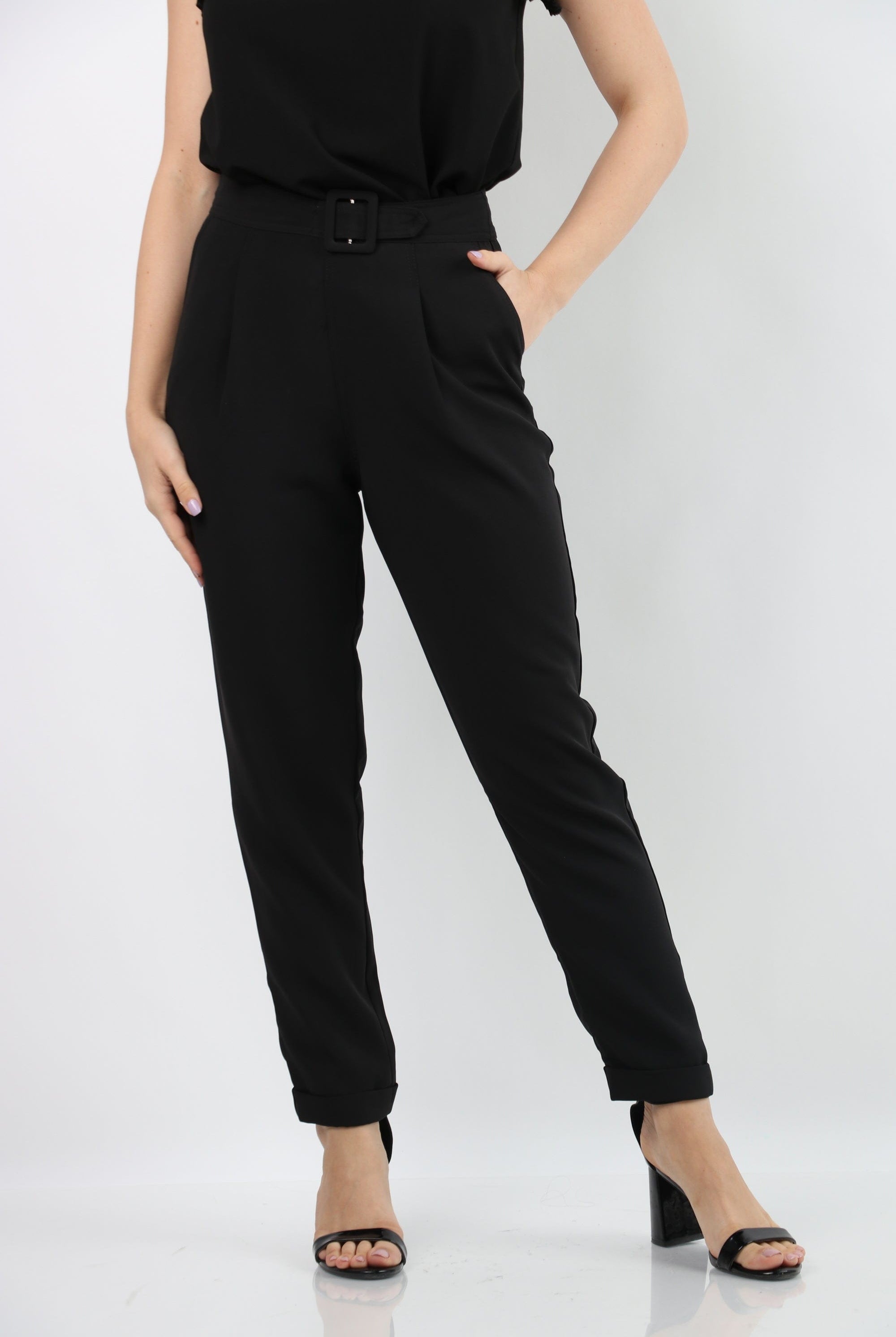 نتشي بنطلون كلاسيك خصر مرتقع طويل نسائي أسود