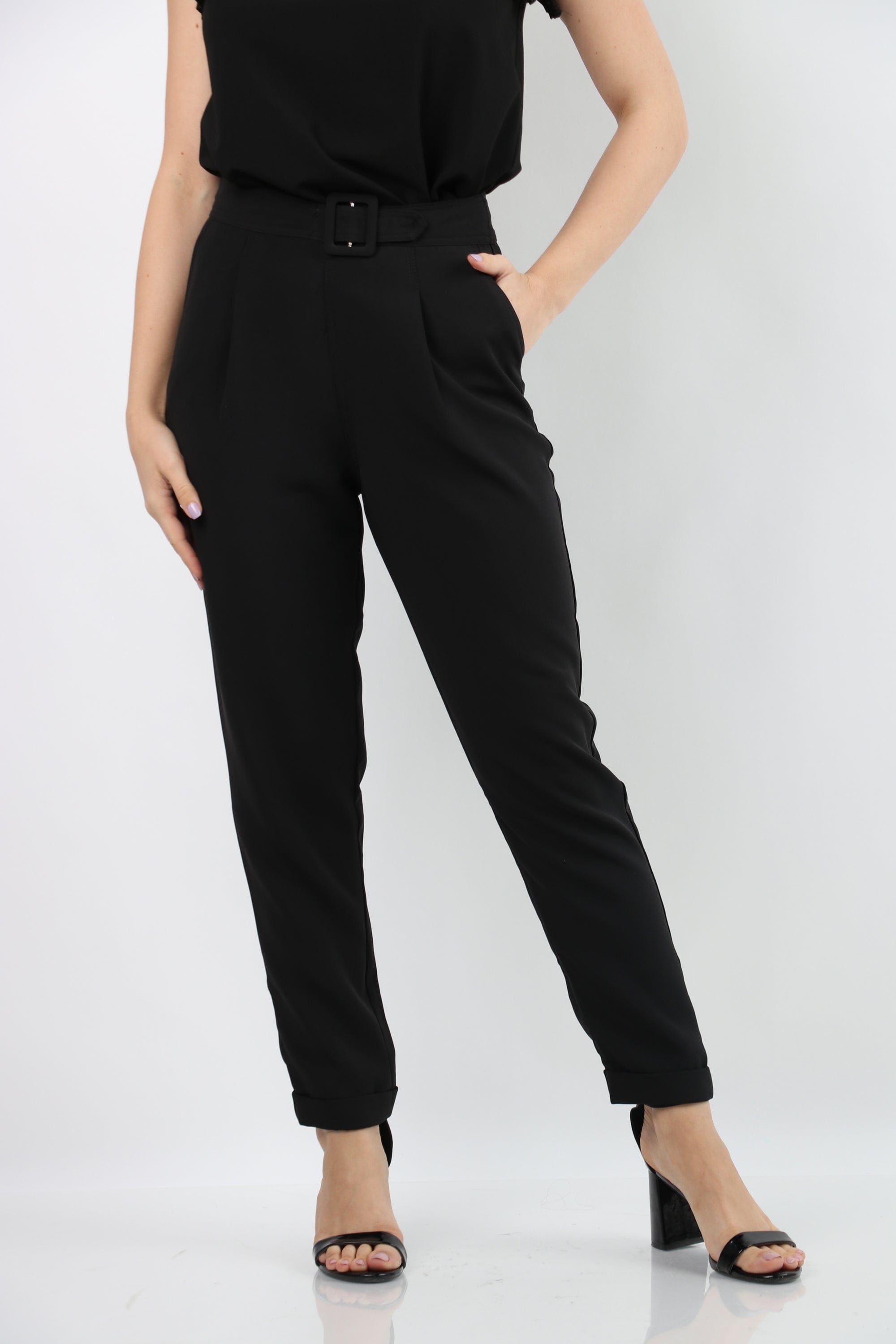 نتشي بنطلون كلاسيك خصر مرتقع طويل نسائي أسود