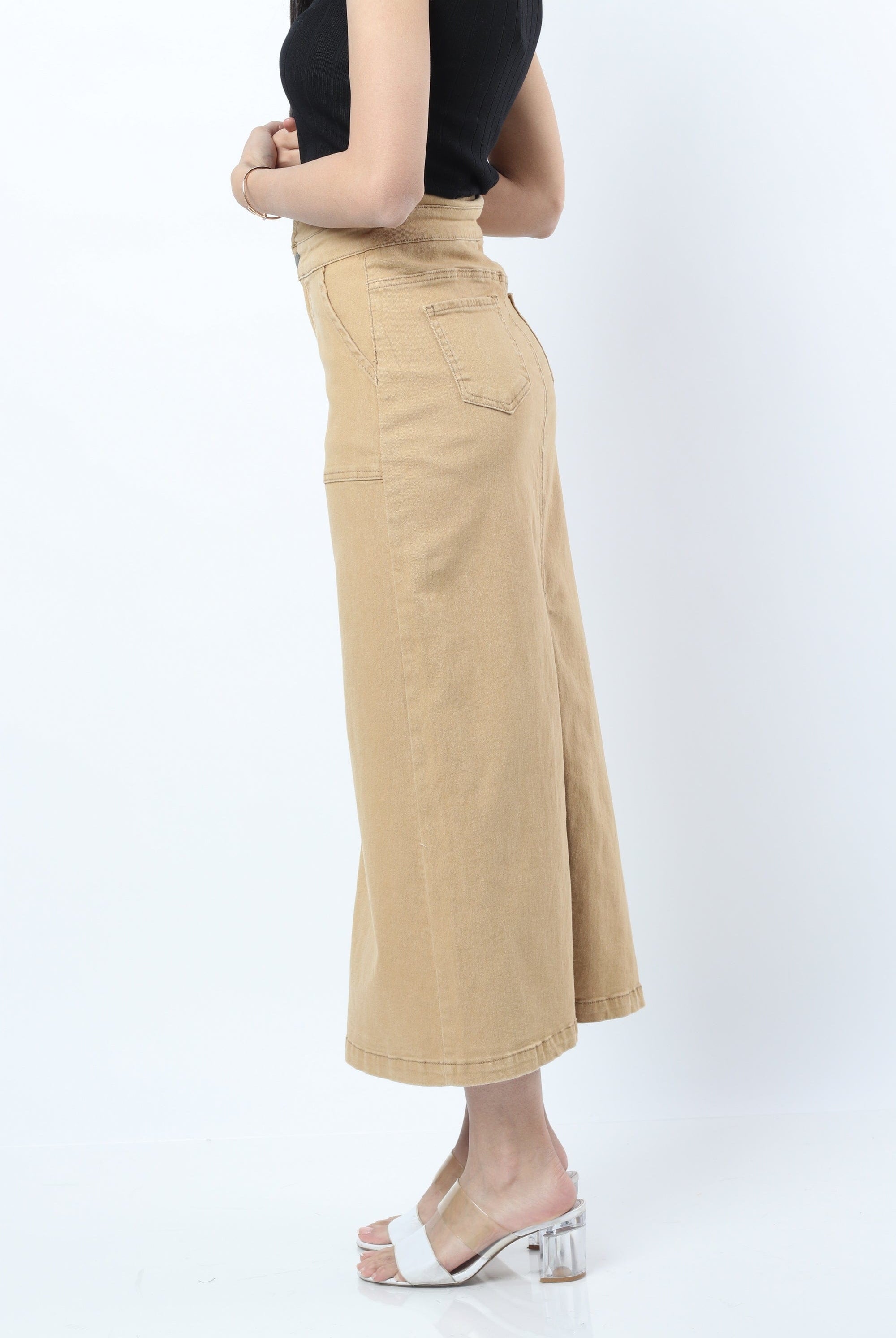 نتشي تنورة سليم طويلة بخصر عالي وجيوب أمامية