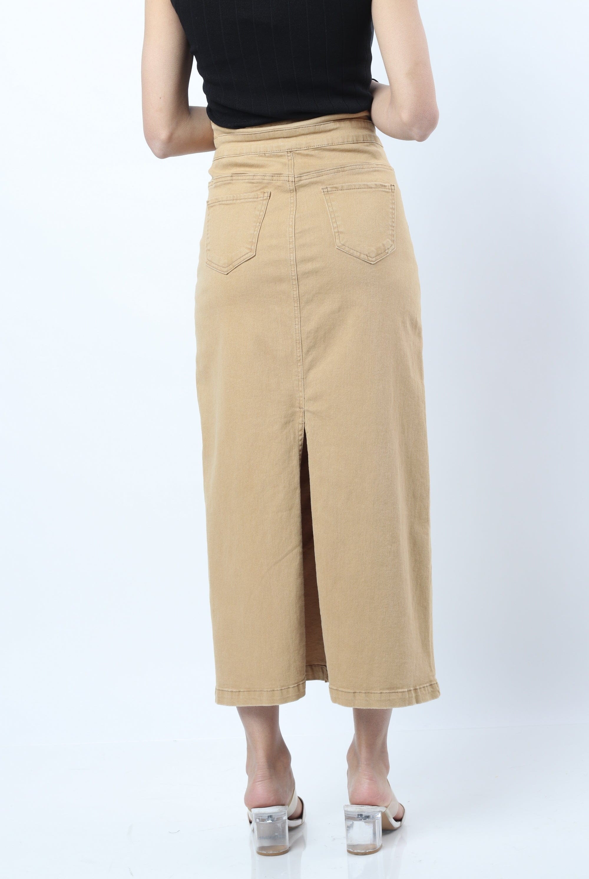 نتشي تنورة سليم طويلة بخصر عالي وجيوب أمامية