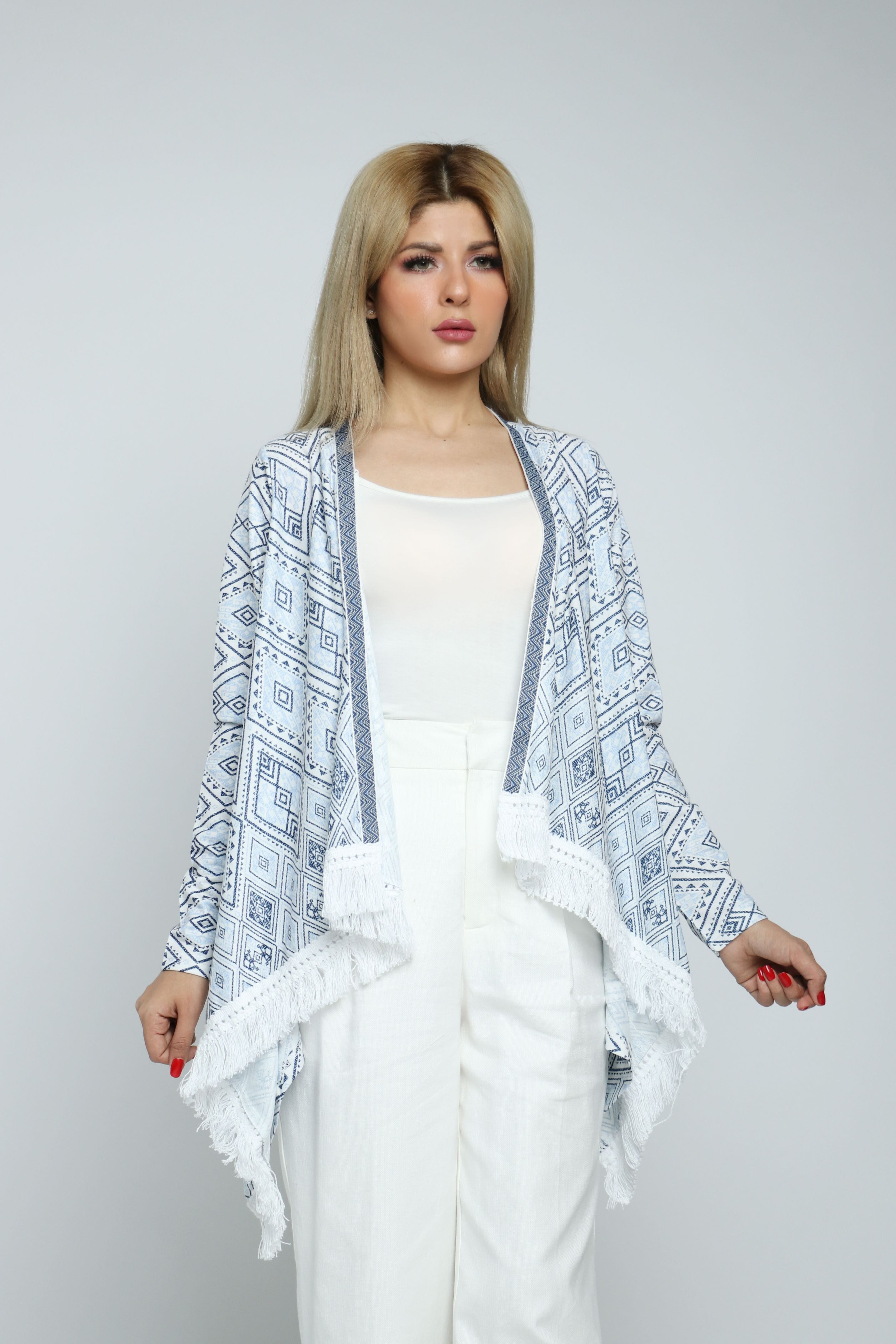 داليدرس كارديجان منقوش طويل من خلف كم طويل نسائي عاجي