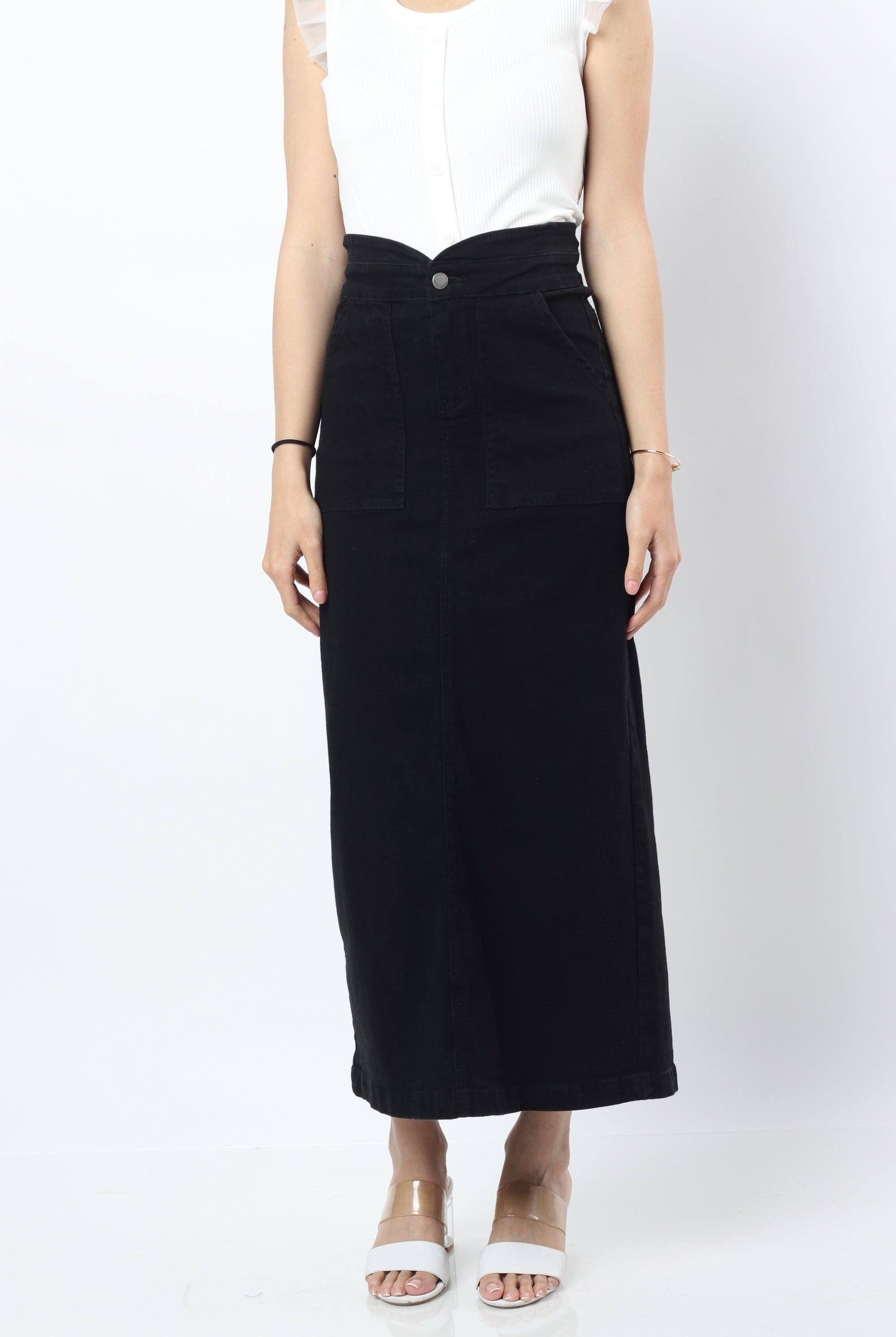 نتشي تنورة سليم طويلة بخصر عالي وجيوب أمامية