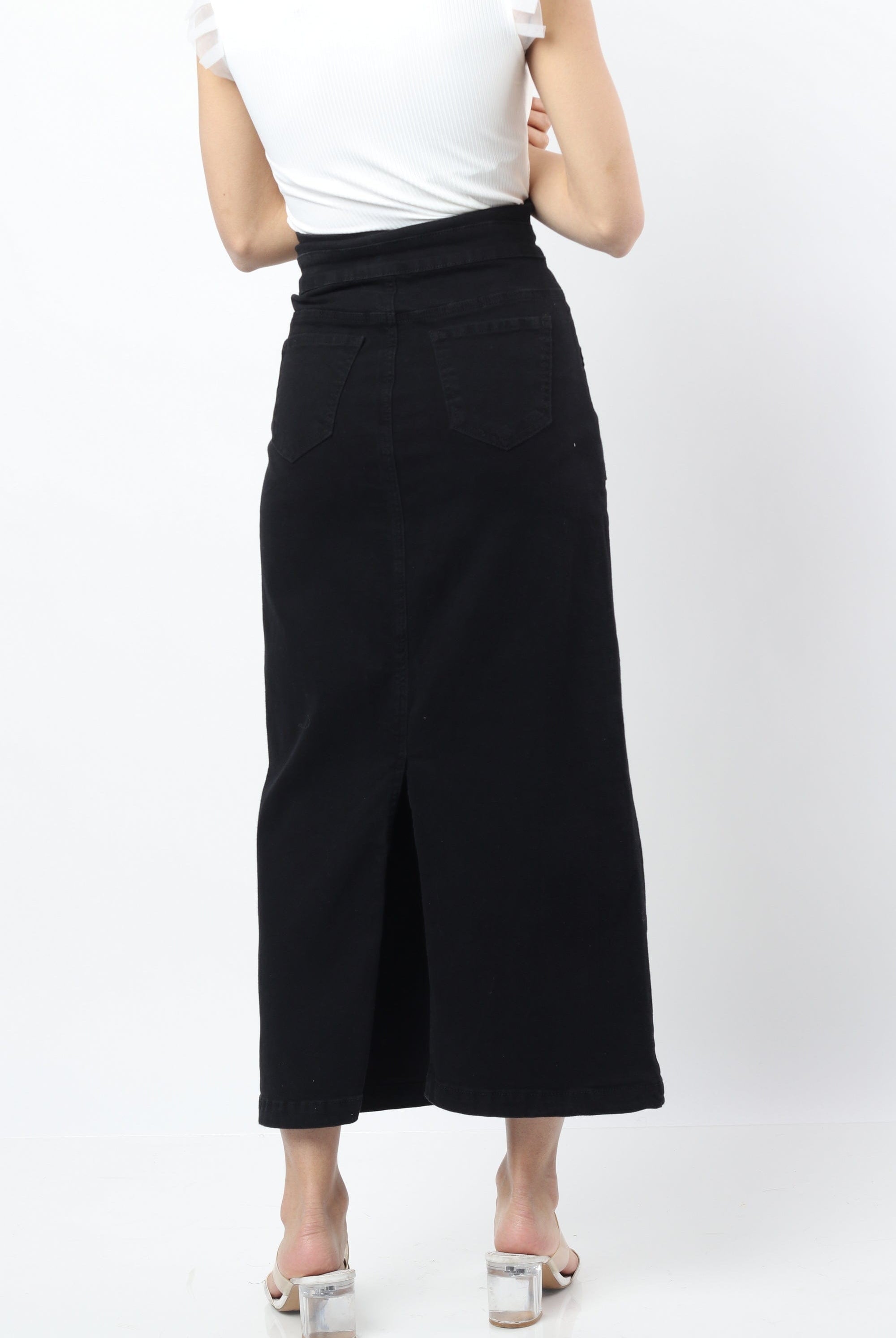 نتشي تنورة سليم طويلة بخصر عالي وجيوب أمامية