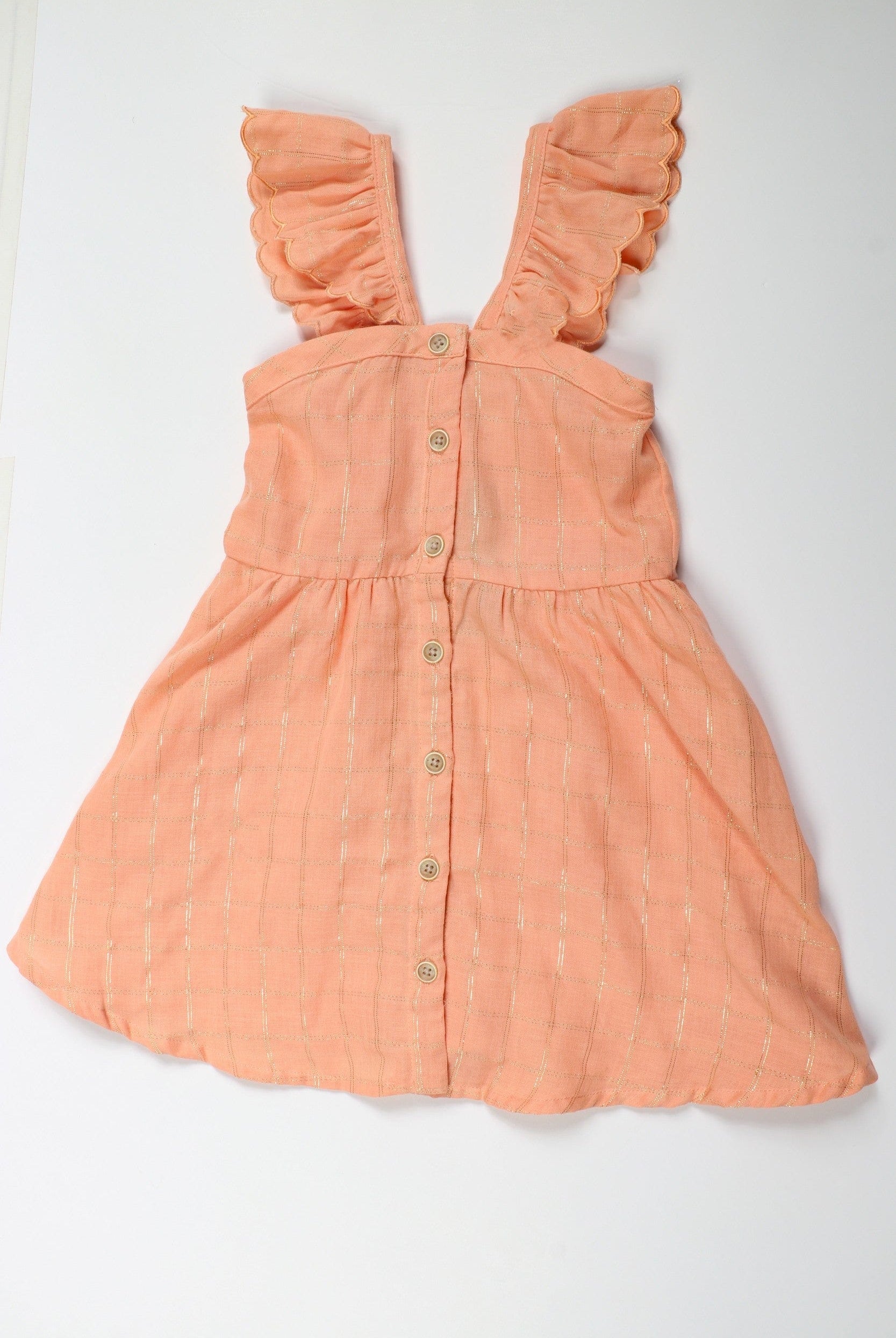 جينجرسنابس فستان حمالات كرانيش عريضة بأزرار أمامية بناتي برتقالي فاتح