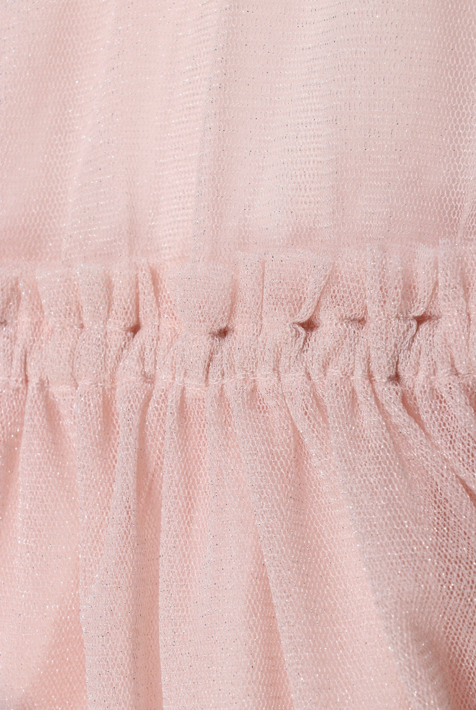 جينجرسنابس فستان بناتي دانتيل مكشكش نص كم سادة وردي