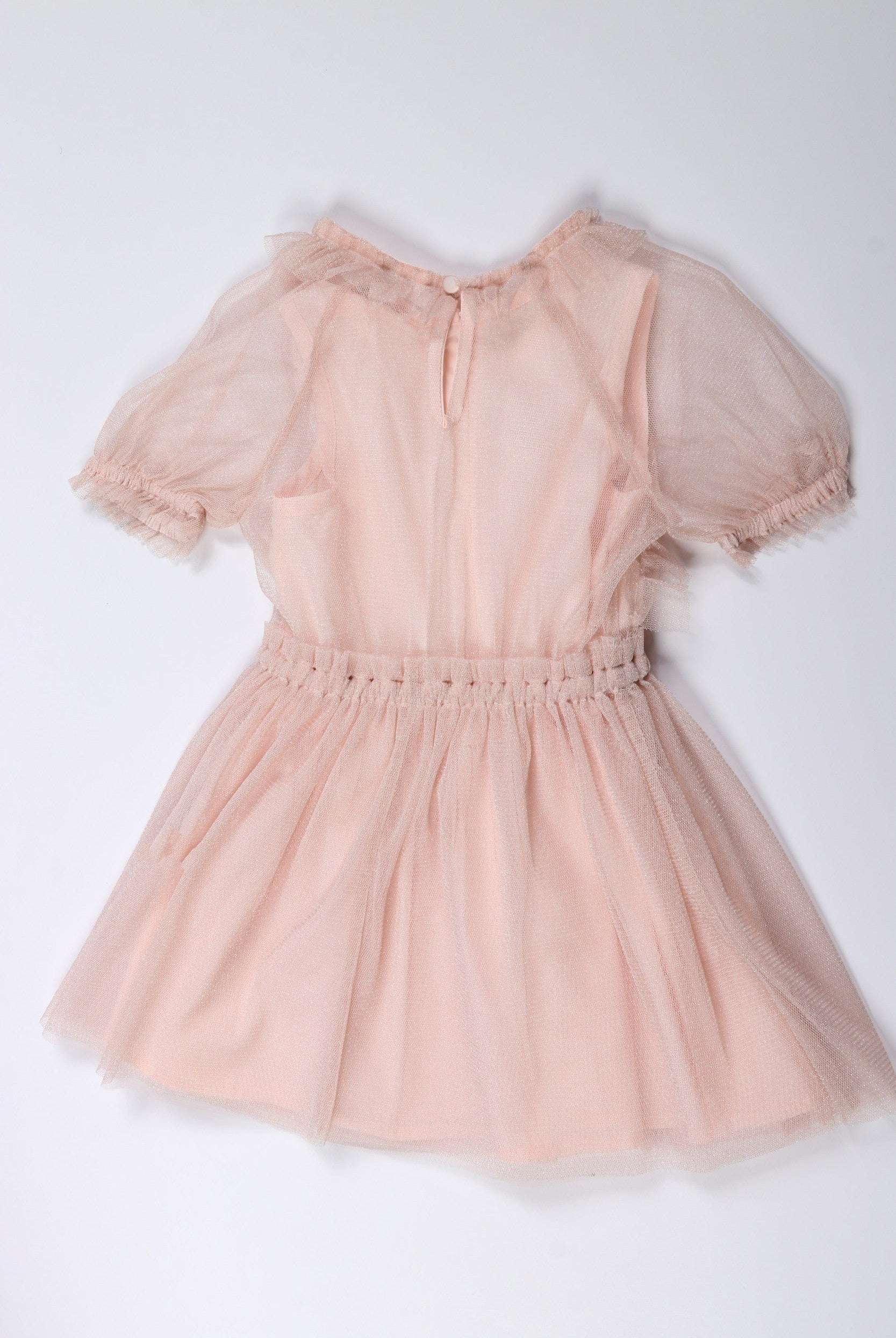 جينجرسنابس فستان بناتي دانتيل مكشكش نص كم سادة وردي