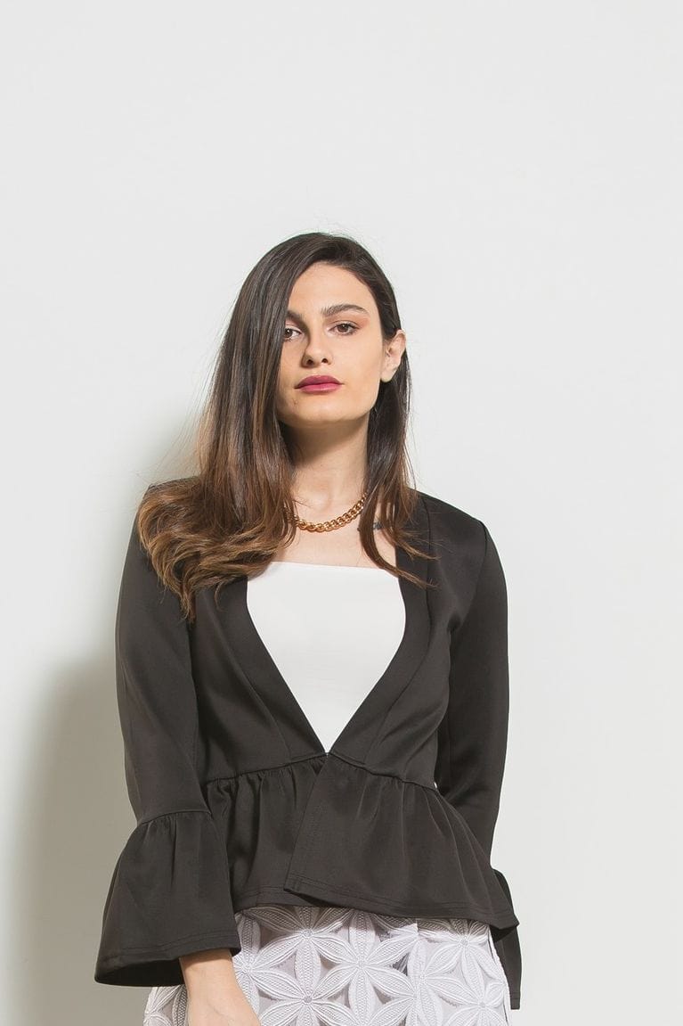 نتشي جاكيت رسمي نسائي بكشكشة من الأكمام والوسط 3/4 كم