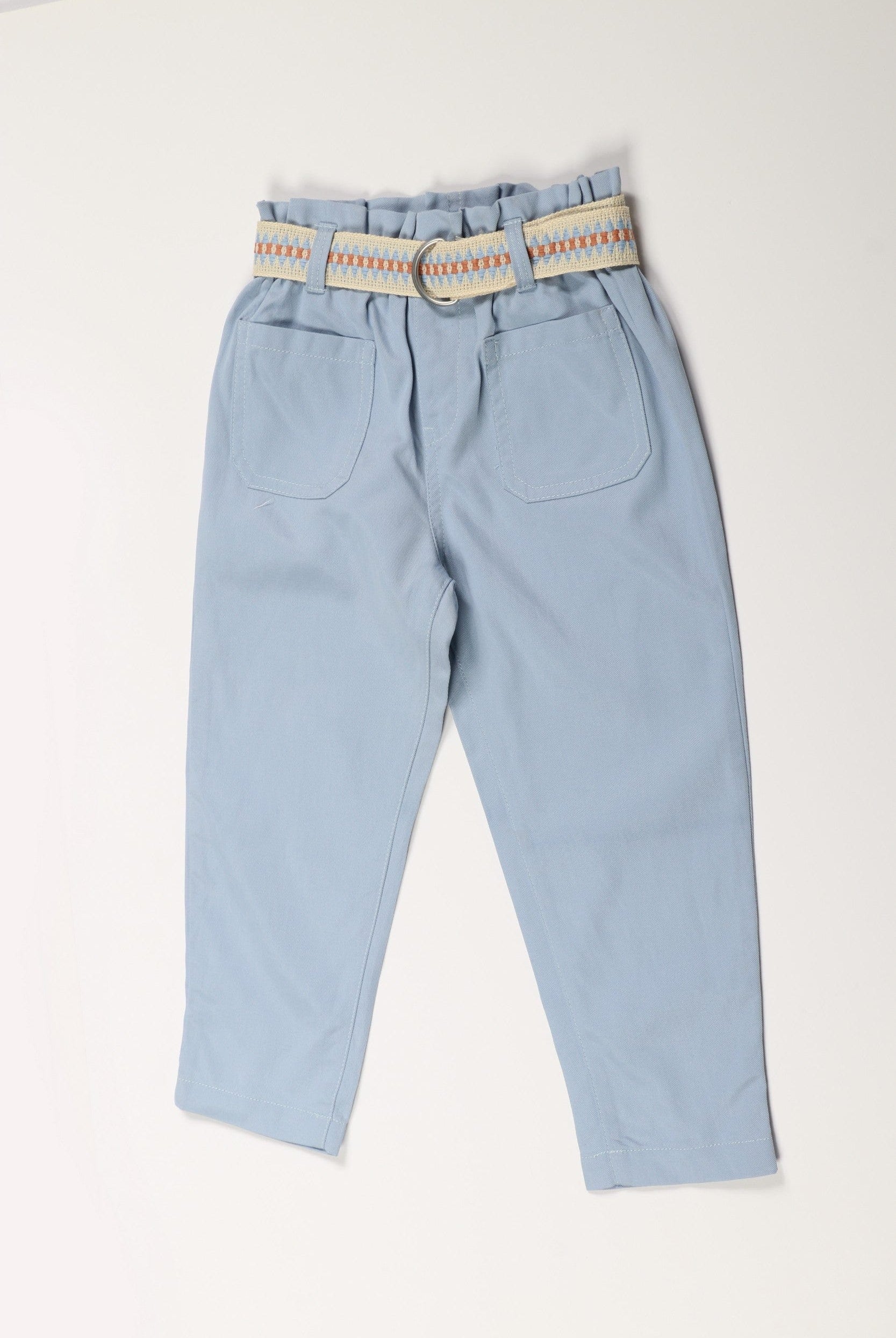 جينجرسنابس بنطلون بناتي سادة مزين بجيوب أمامية أزرق فاتح