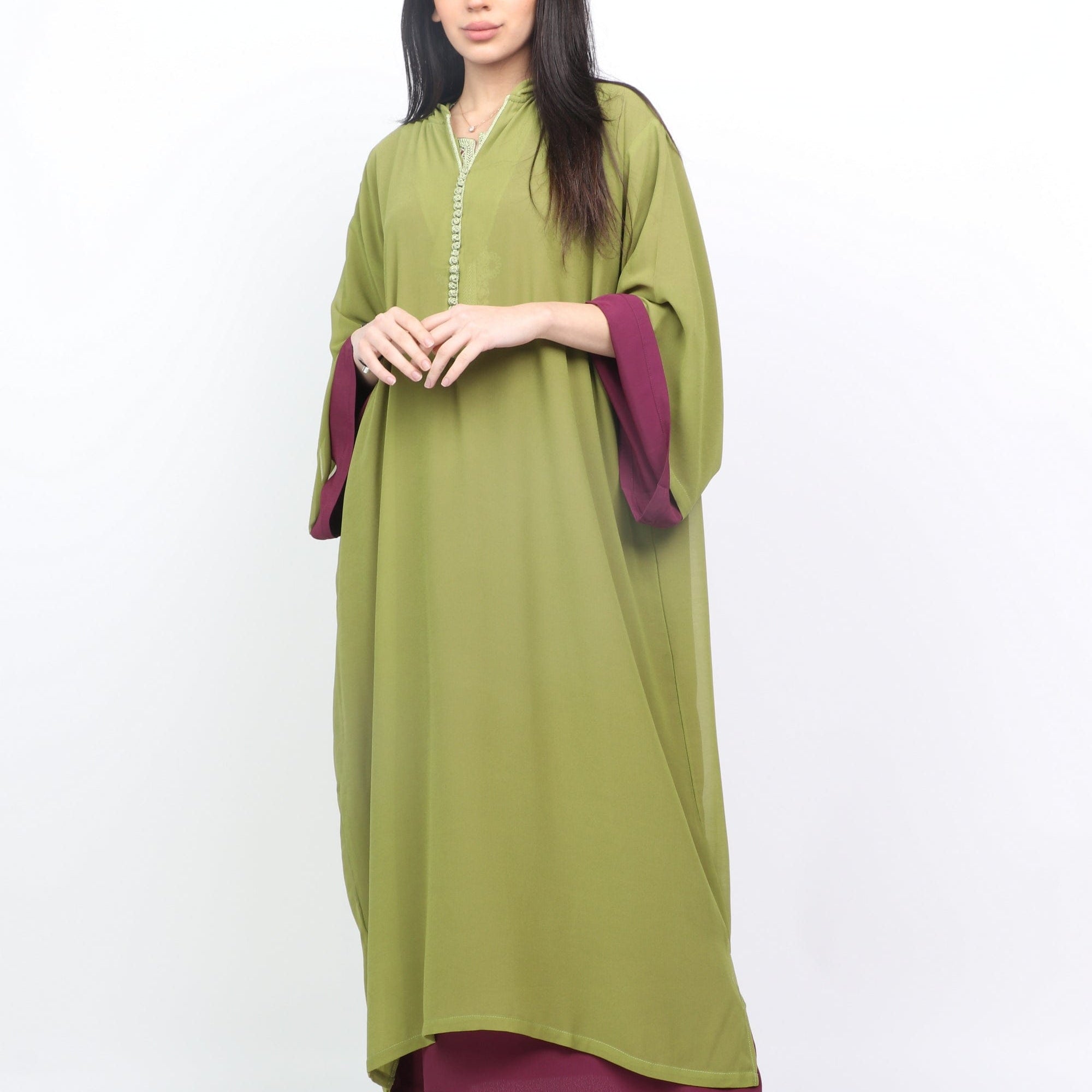 ديامانتين عباية واسعة سادة طويلة ملونة أكمام طويلة مع خط زيتوني