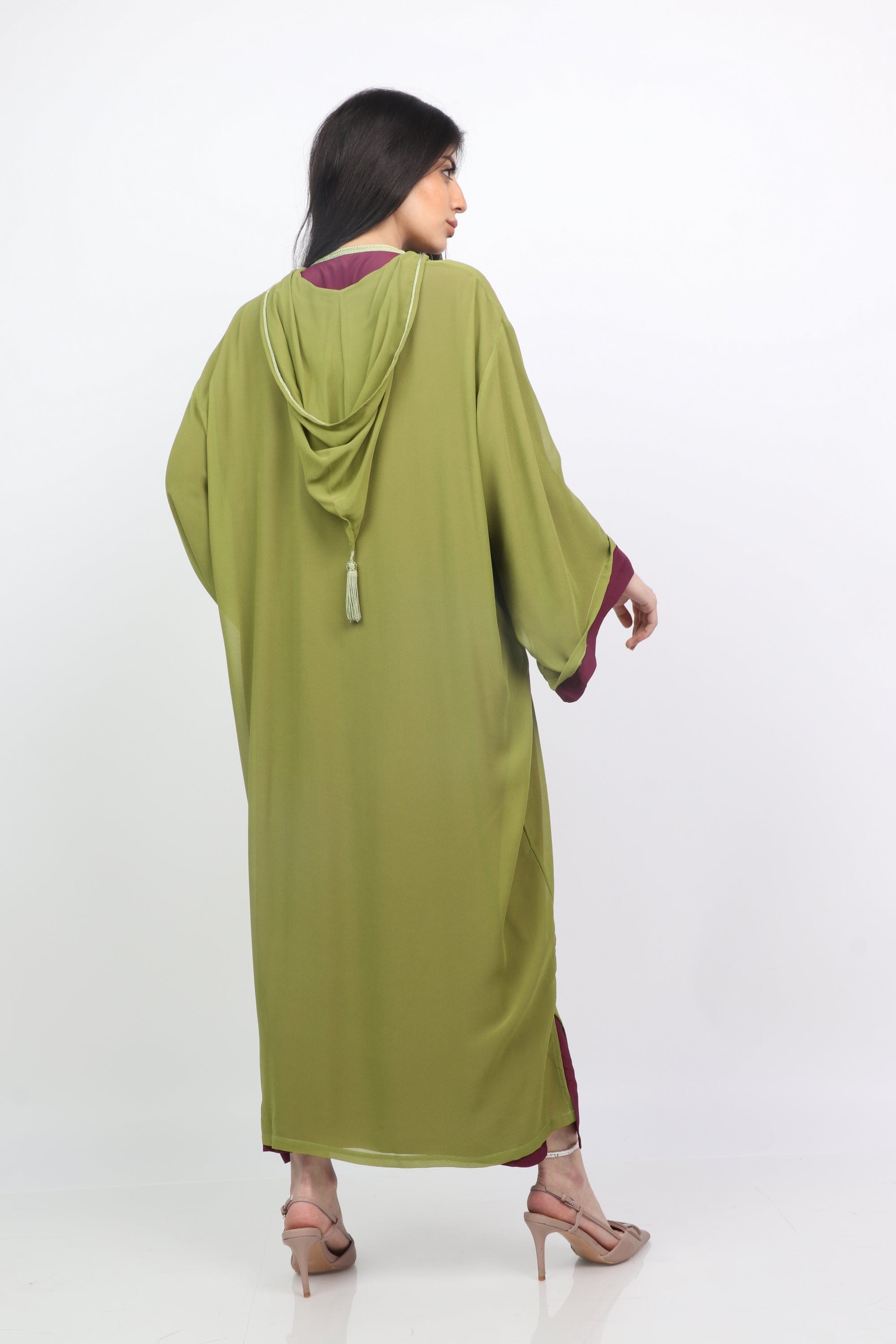 ديامانتين عباية واسعة سادة طويلة ملونة أكمام طويلة مع خط زيتوني