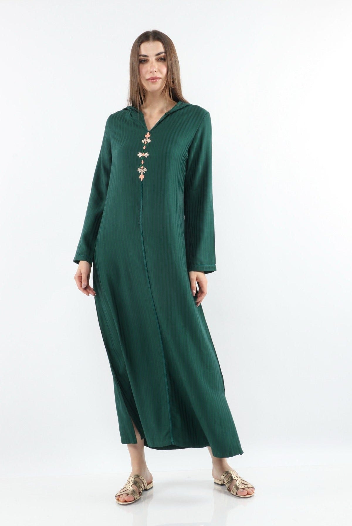 ديامانتين عباية مغربية نسائية كم طويل نسائي أخضر