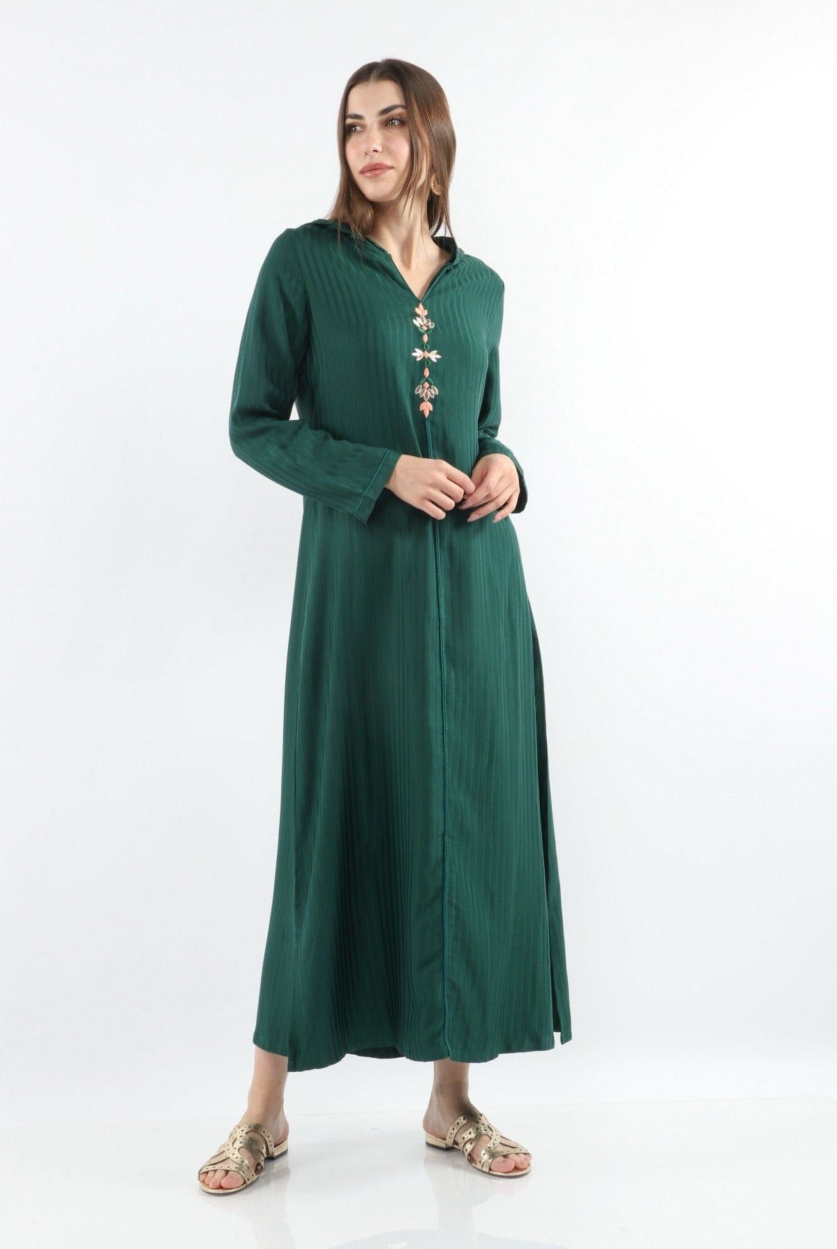 ديامانتين عباية مغربية نسائية كم طويل نسائي أخضر