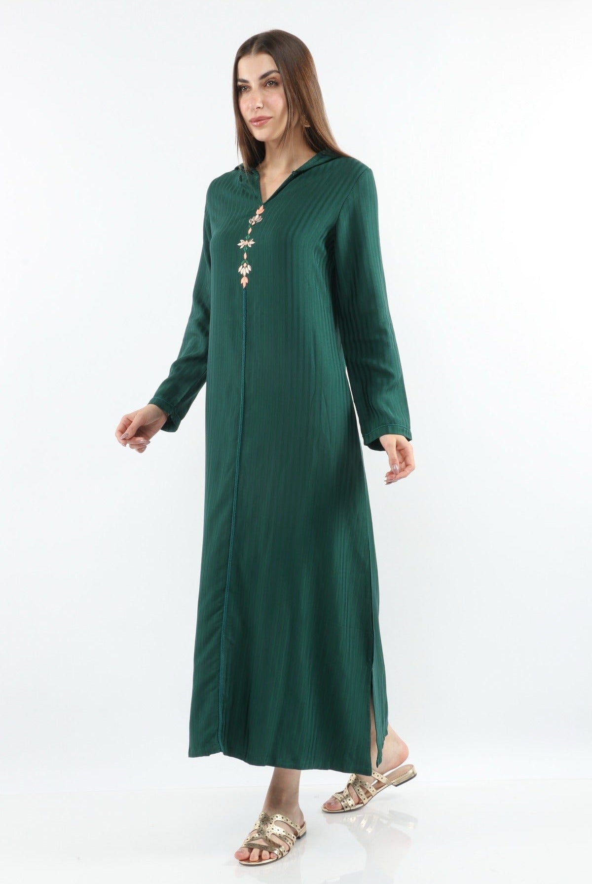 ديامانتين عباية مغربية نسائية كم طويل نسائي أخضر