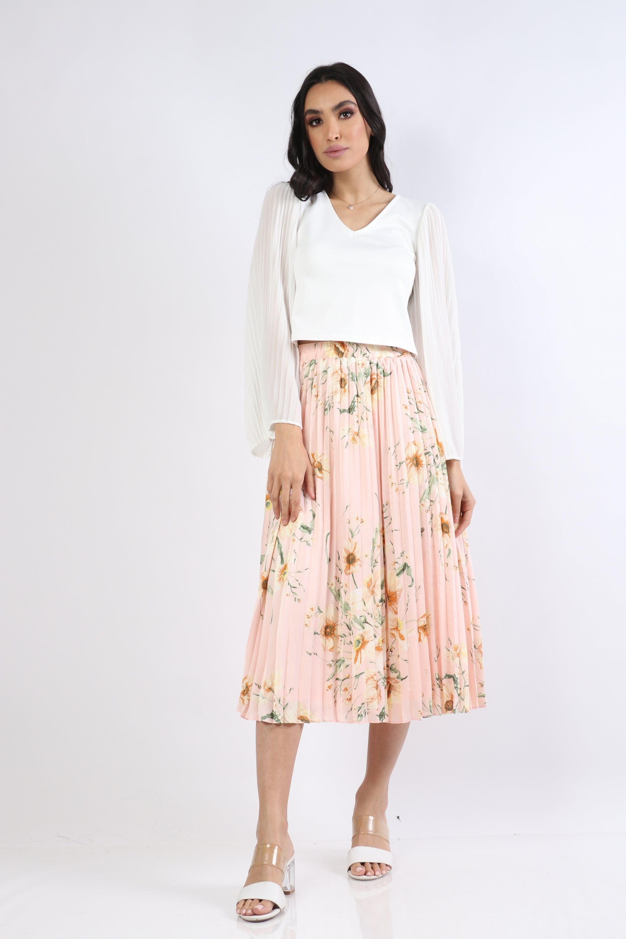 نتشي تنورة ميدي خصر مرتفع مطبوعة بورود