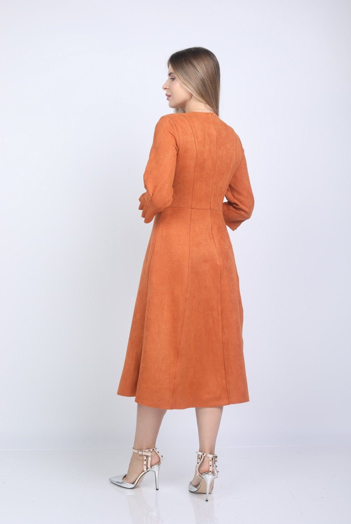 نتشي فستان مخصر ميدي كلوش 3/4 كم مكشكش