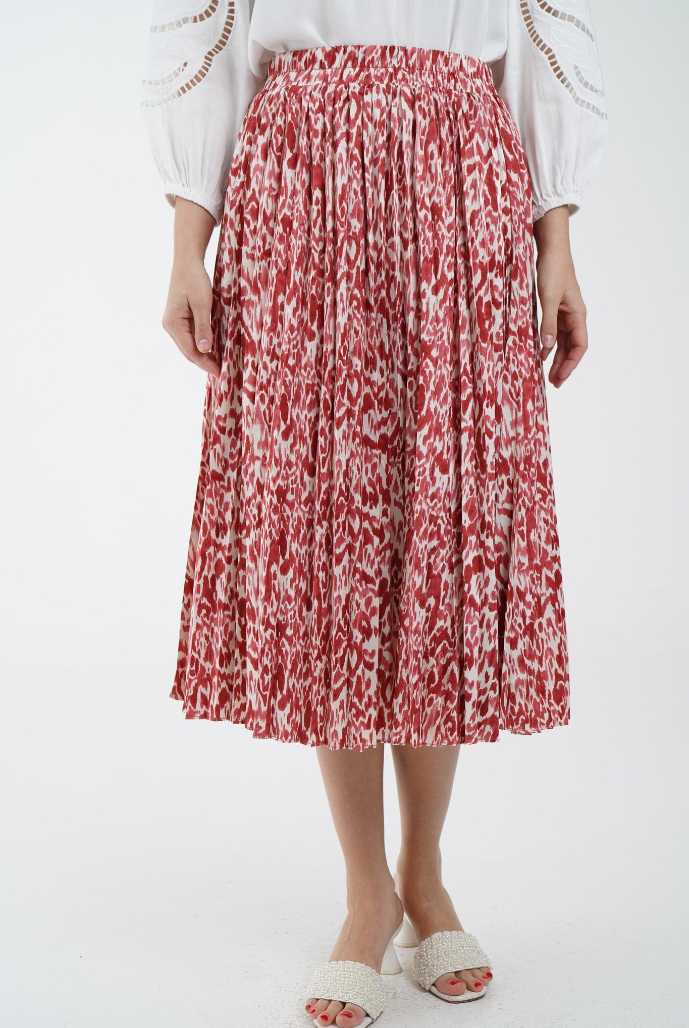 نتشي تنورة ميدي مشجرة بخصر مطاطي