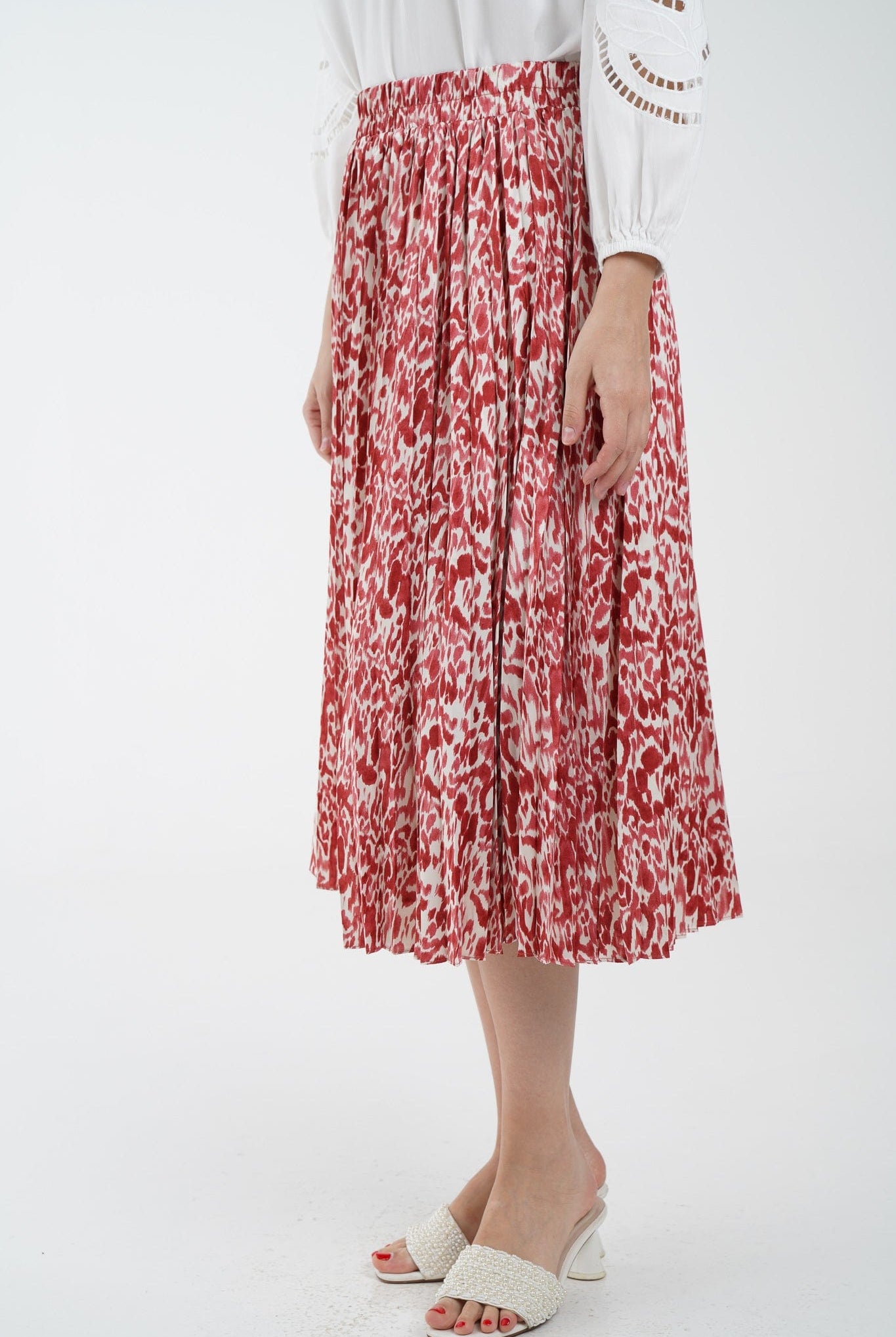 نتشي تنورة ميدي مشجرة بخصر مطاطي