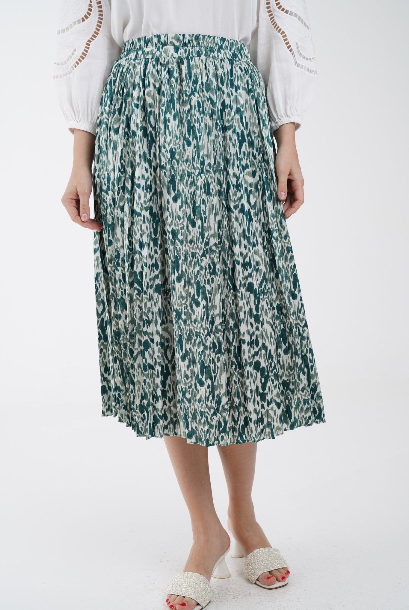 نتشي تنورة ميدي مشجرة بخصر مطاطي