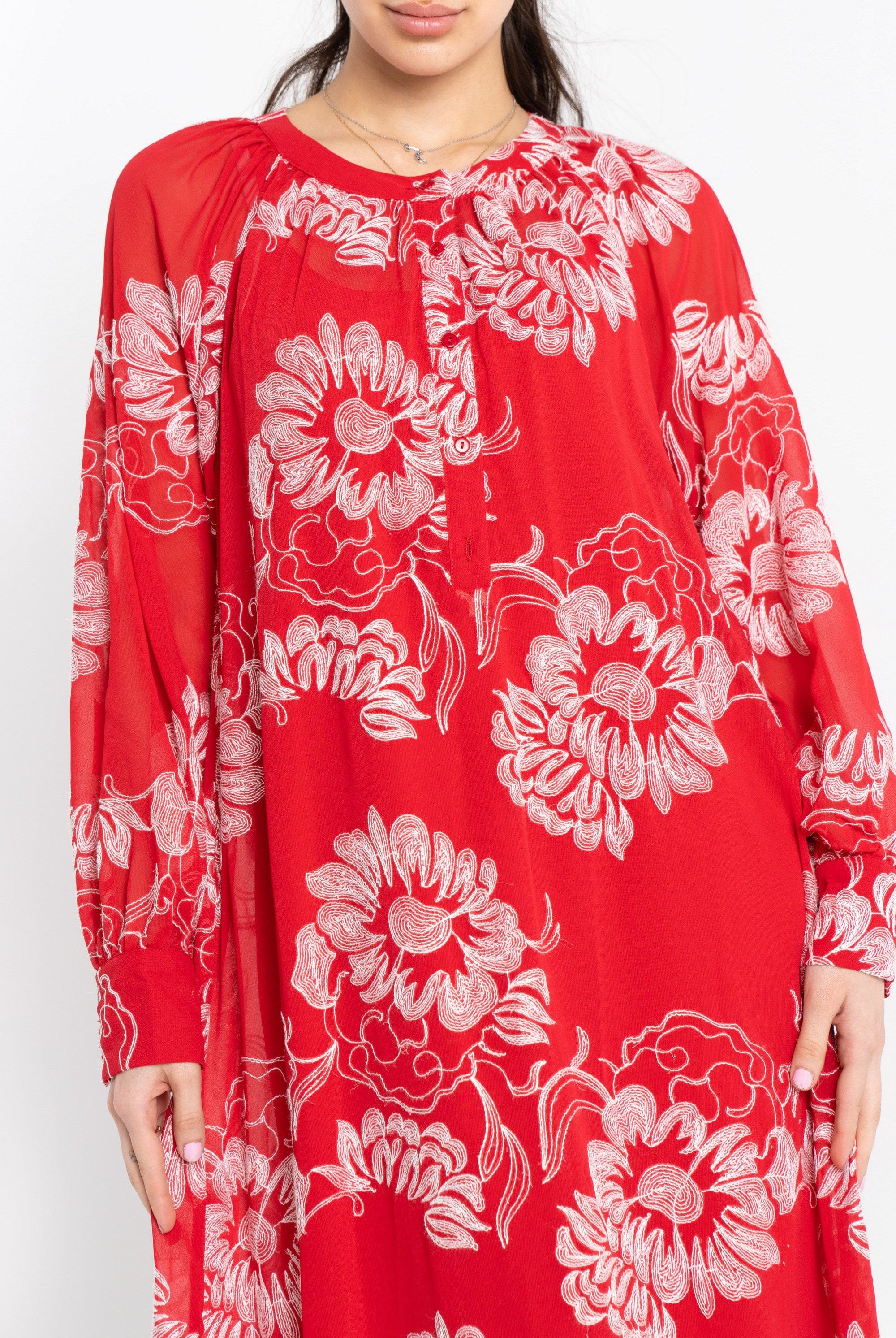 نتشي فستان ماكسي شفاف مورد كم طويل بف نسائي