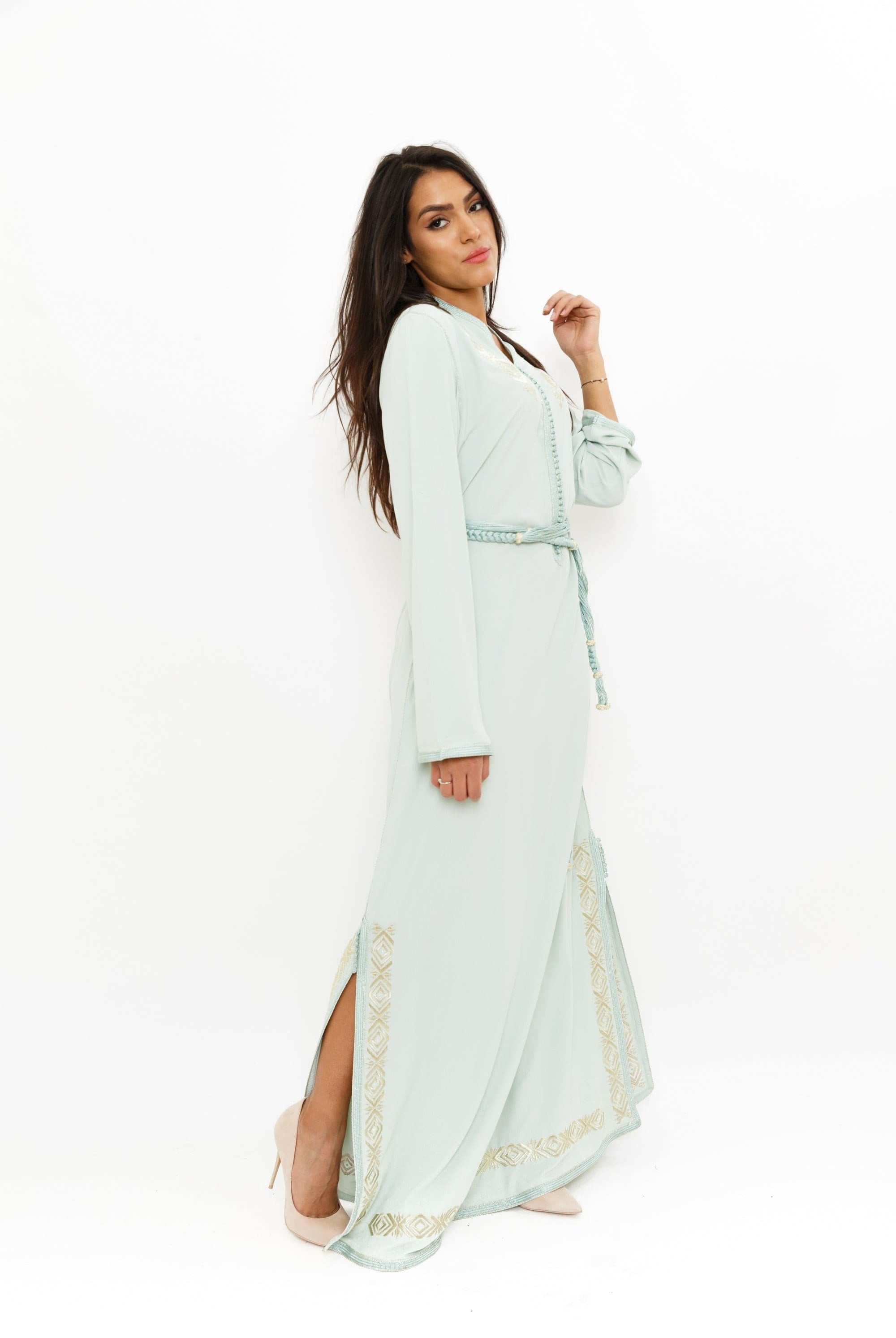 ديامانتين قفطان طويل بحزام على الخصر كم طويل