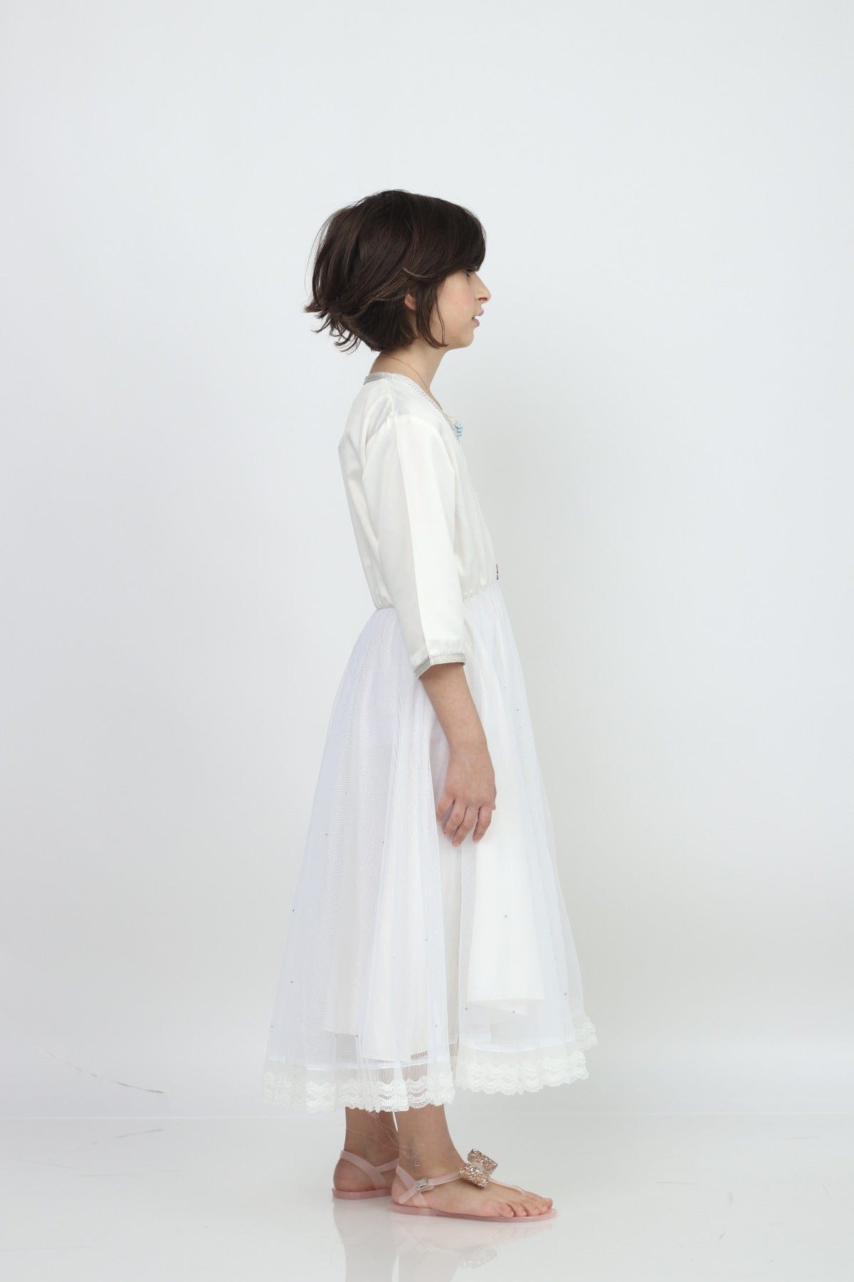 ديامانتين قفطان مطرز برباط 3/4 كم بيج فاتح