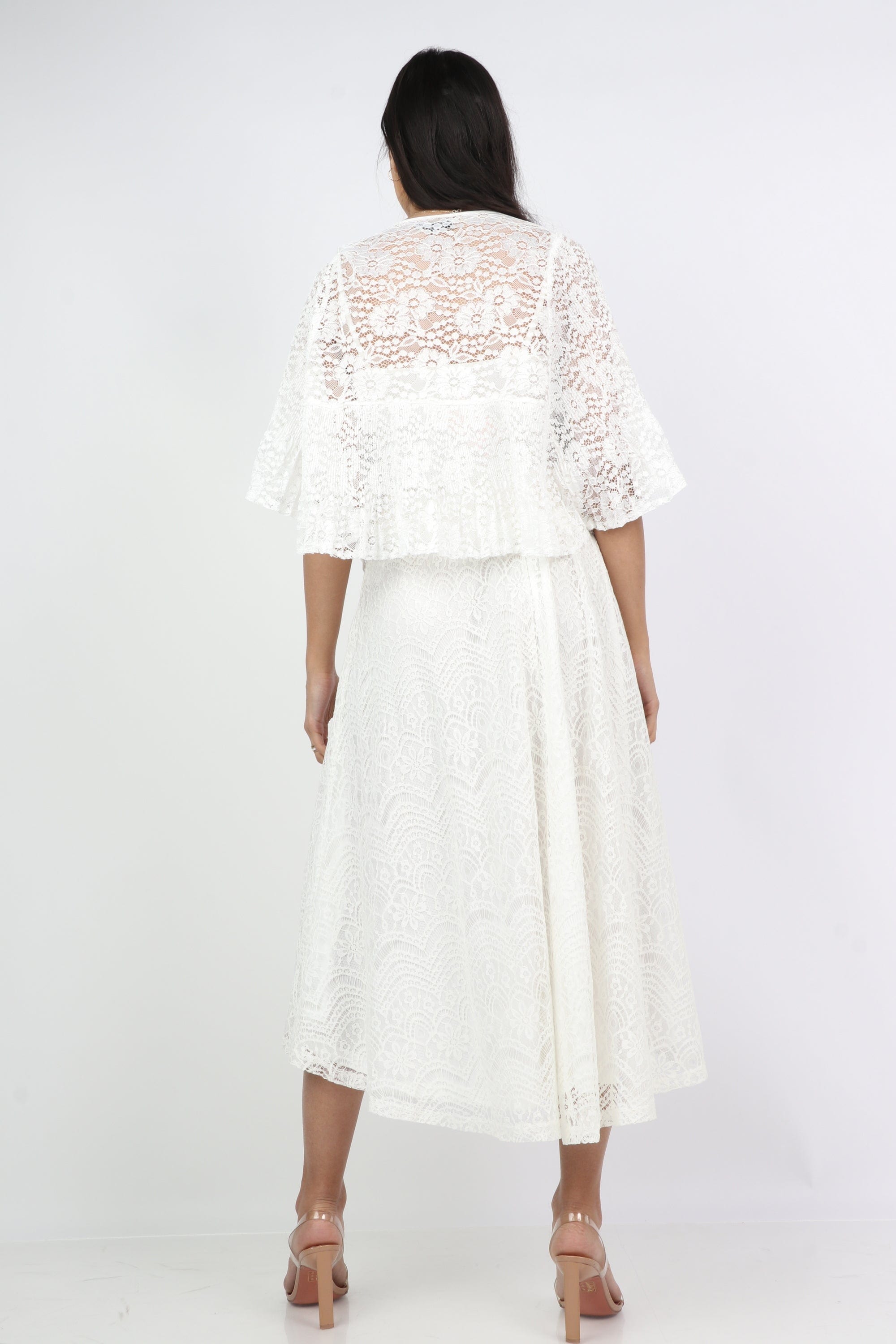 نتشي بلوزة دانتيل واسعة وشفافة كم واسع نسائي