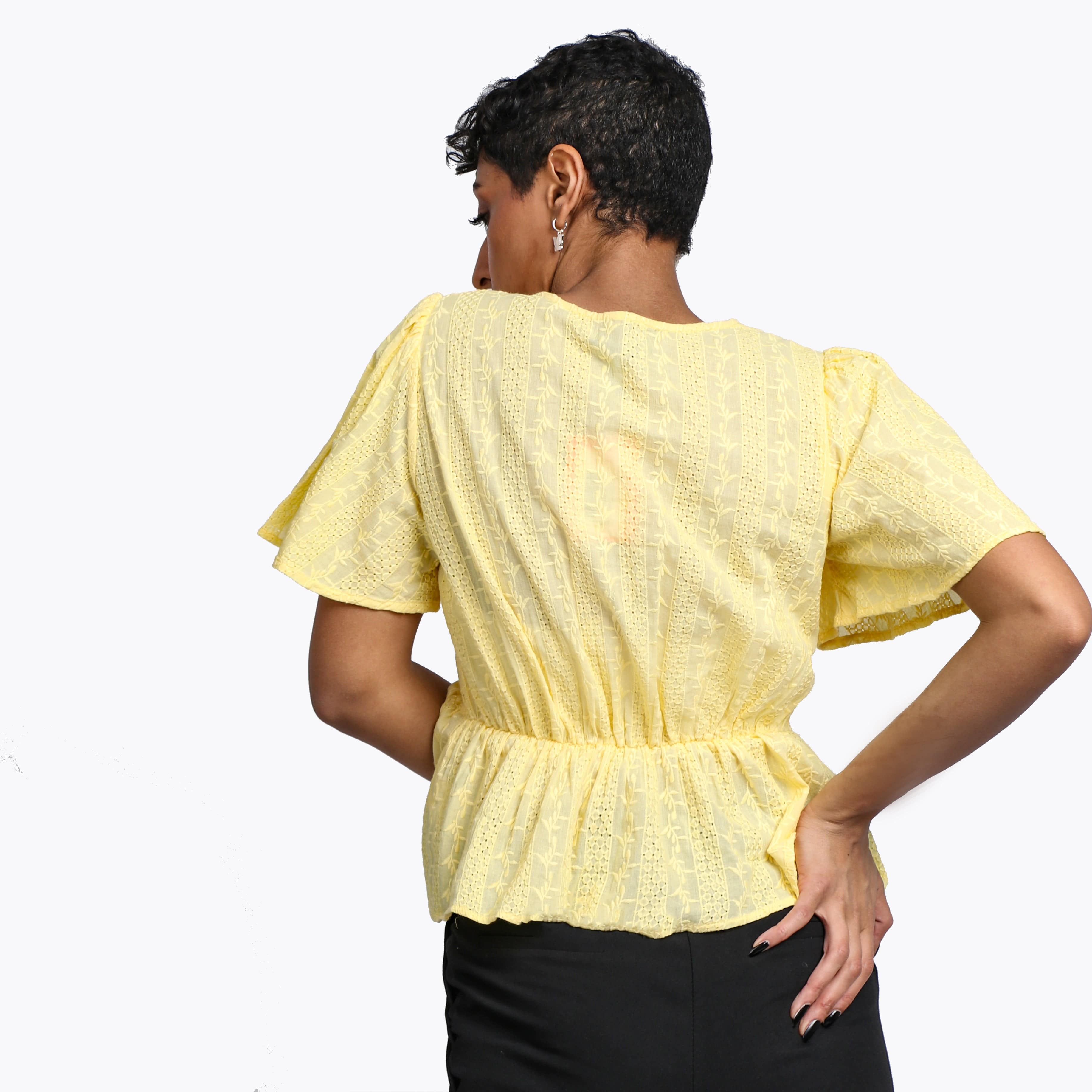 نتشي بلوزة دانتيل مخصر سبعة كم قصير واسع نسائي