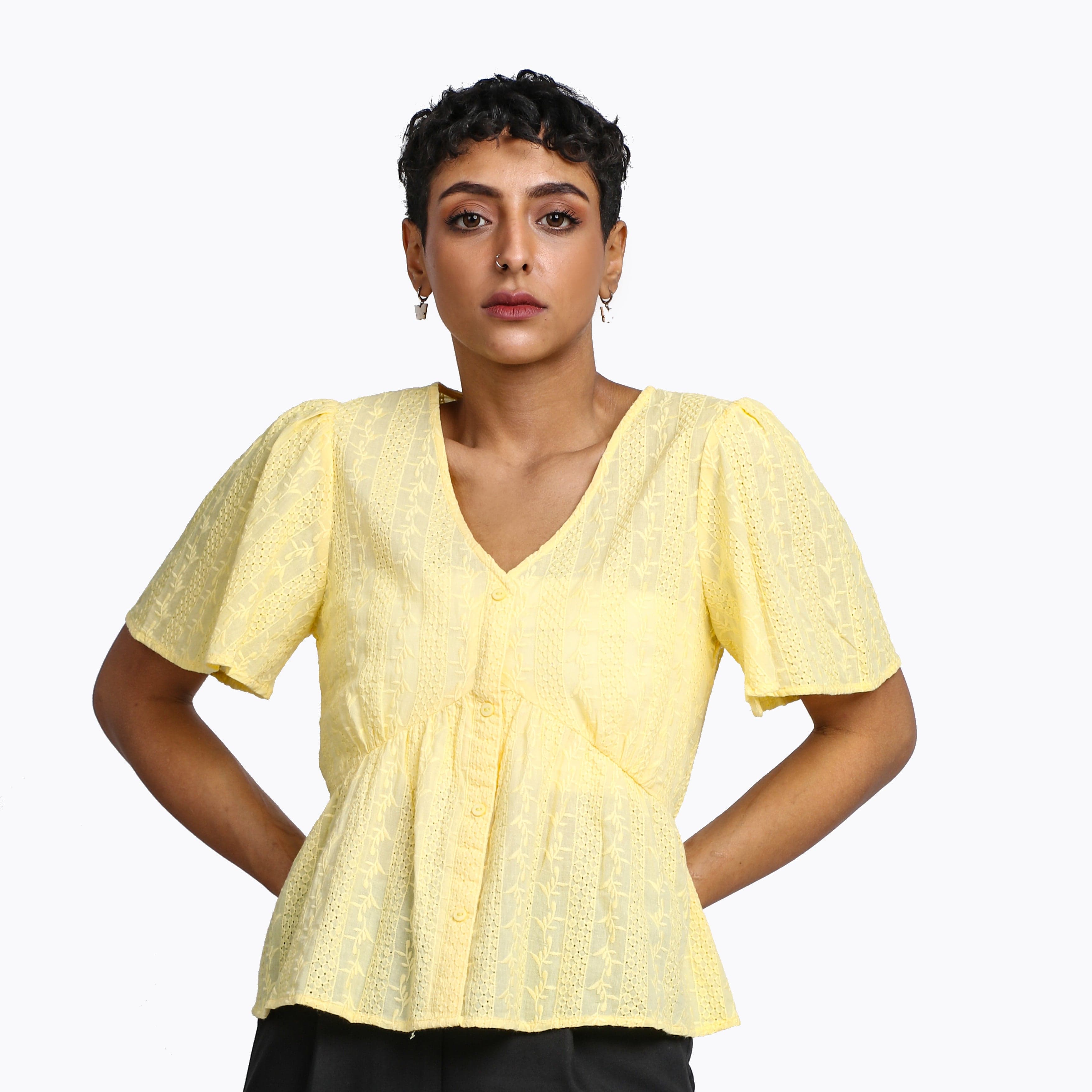 نتشي بلوزة دانتيل مخصر سبعة كم قصير واسع نسائي