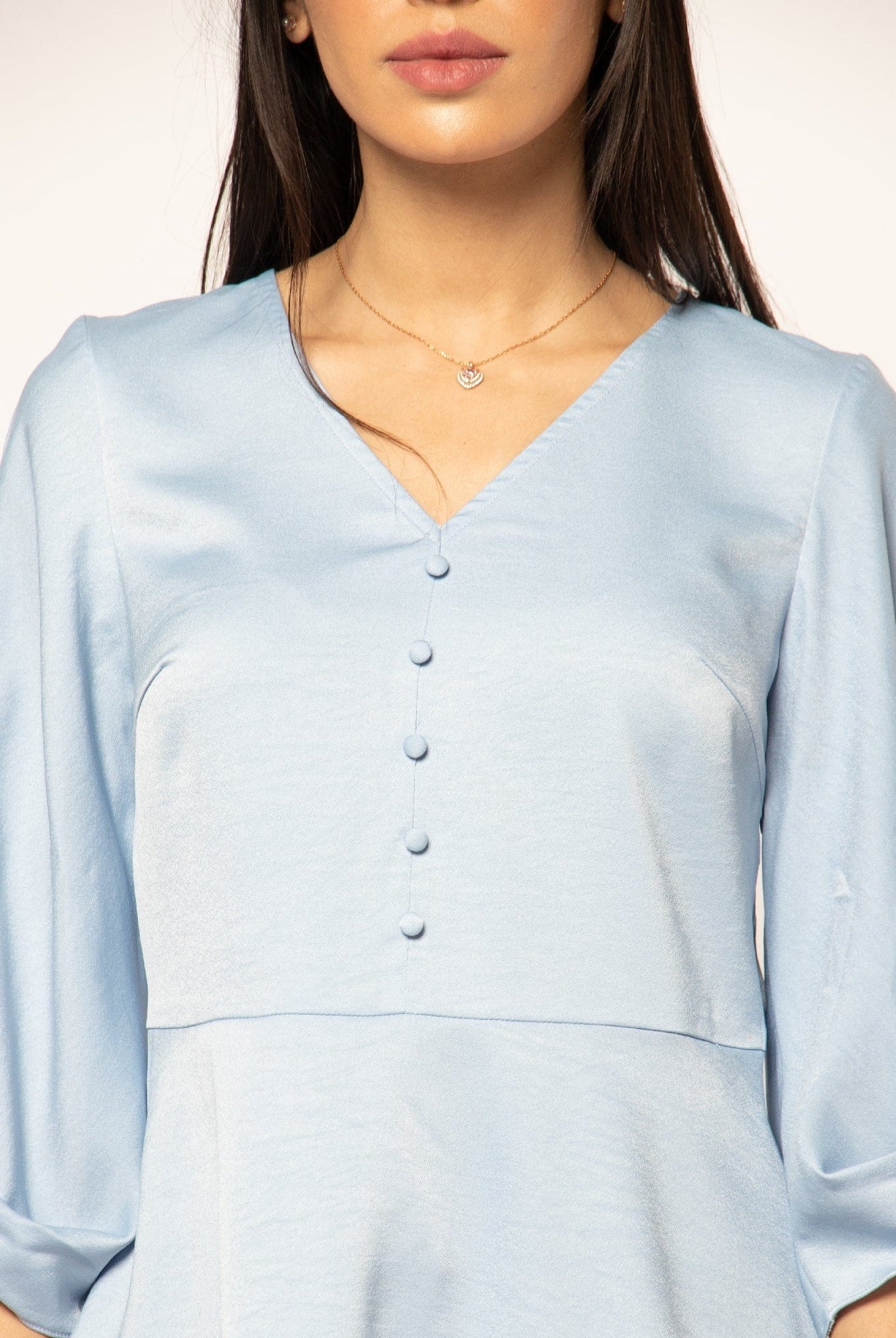 نتشي بلوزة رسمية ناعمة مزينة بأزرار أمامية وخصر كلوش 3/4 كم نسائي