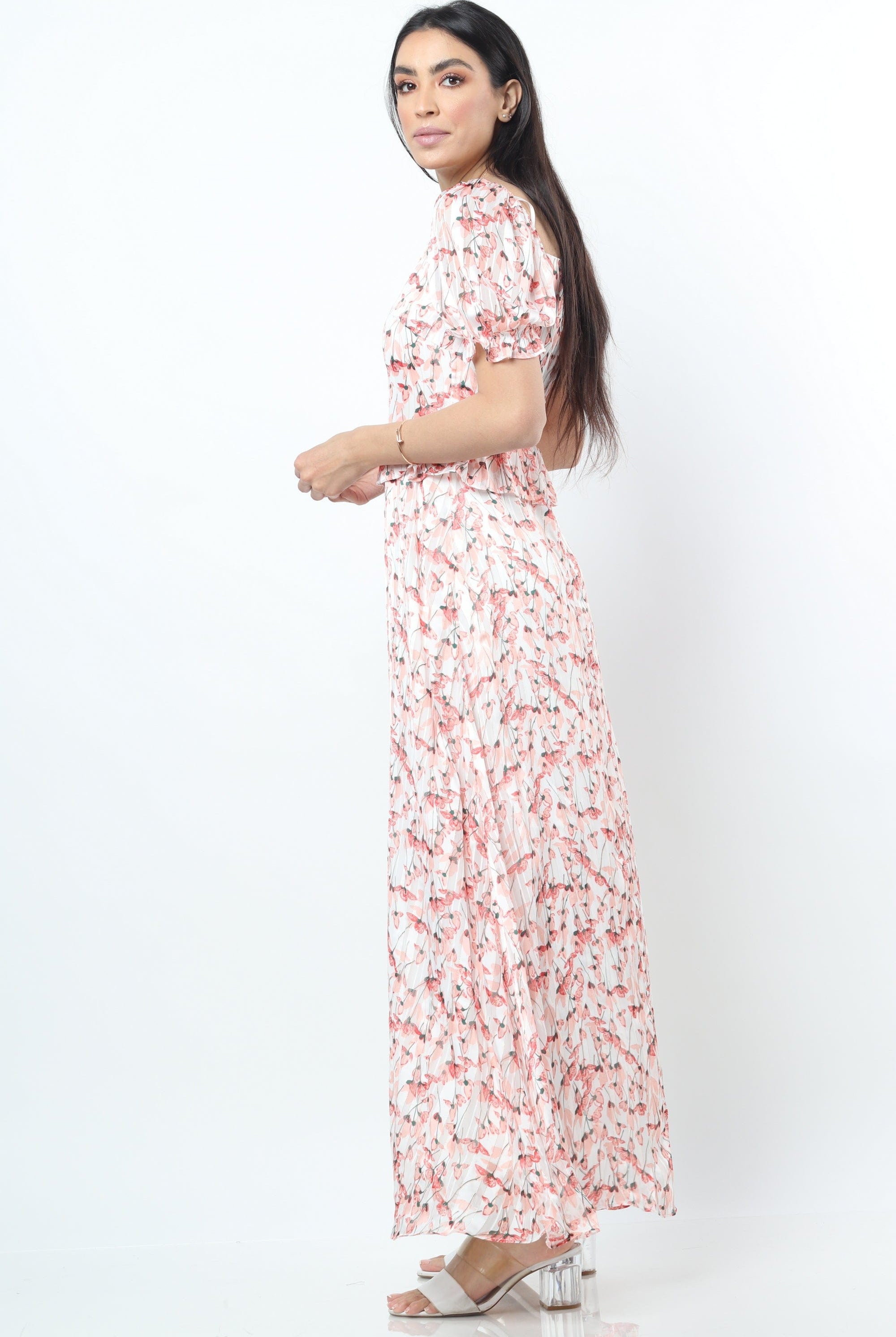 نتشي فستان طويل مشجر بيليسيه بأزرار كم قصير