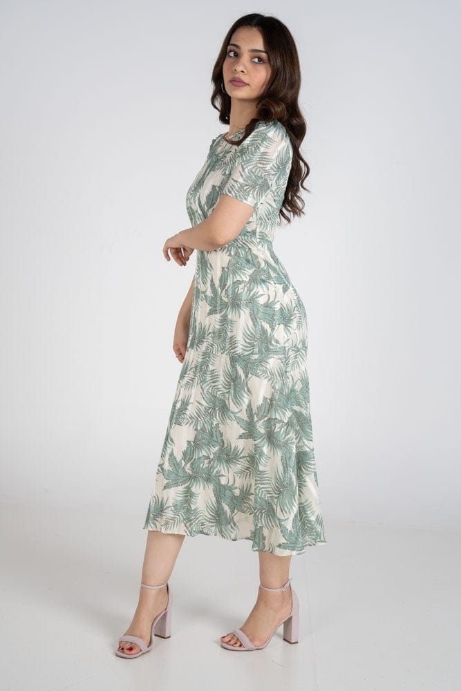 نتشي فستان ميدي مشجر صيفي بكم قصير