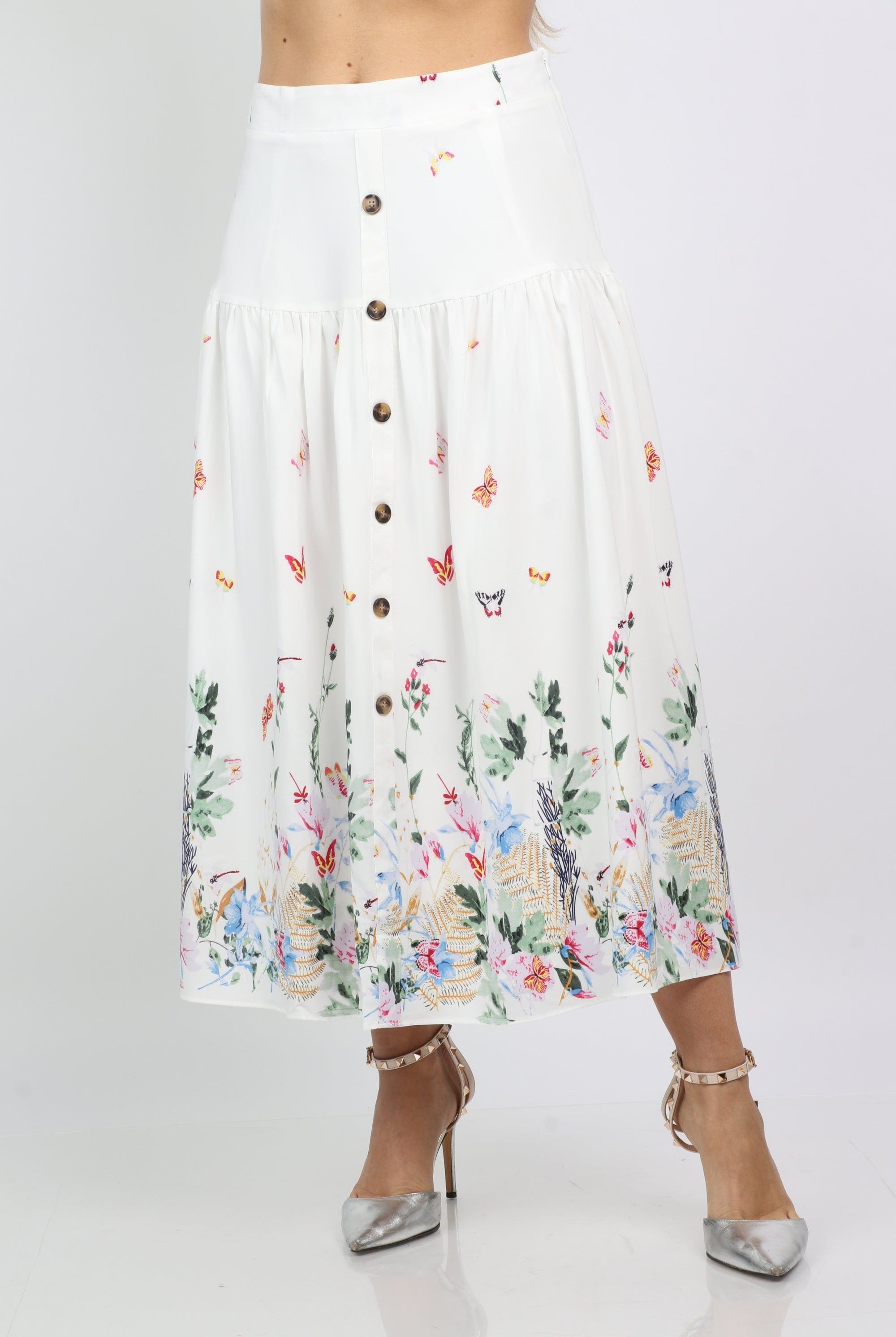 نتشي تنورة ميدي مشجرة بأزرار أمامية