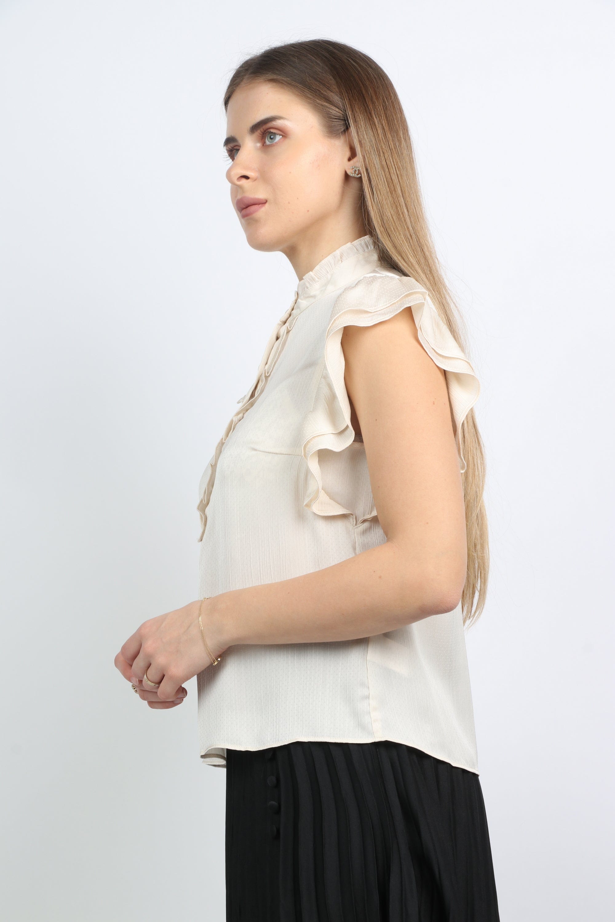 نتشي بلوزة رسمية برقبة عالية وأزرار أمامية نسائي