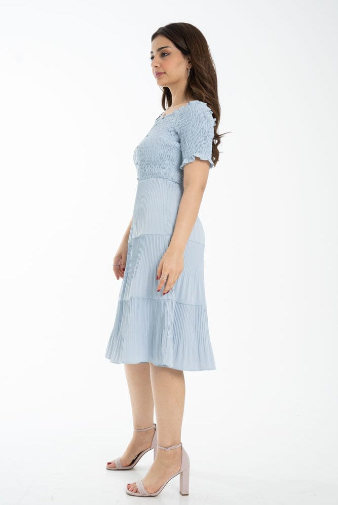 نتشي فستان ميدي سادة نص كم نسائي