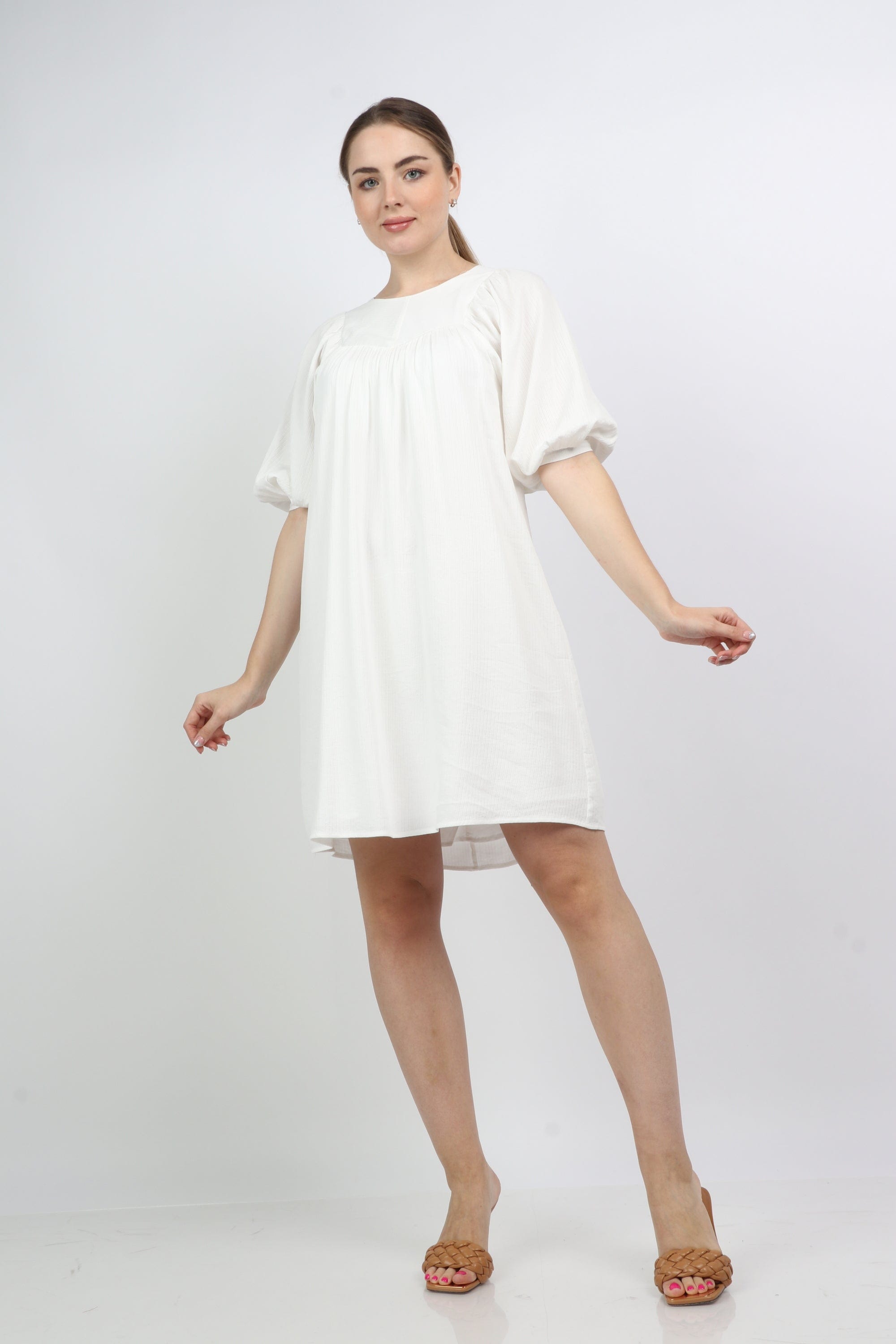 نتشي فستان قصير 3/4 كم سادة من أسفل نسائي