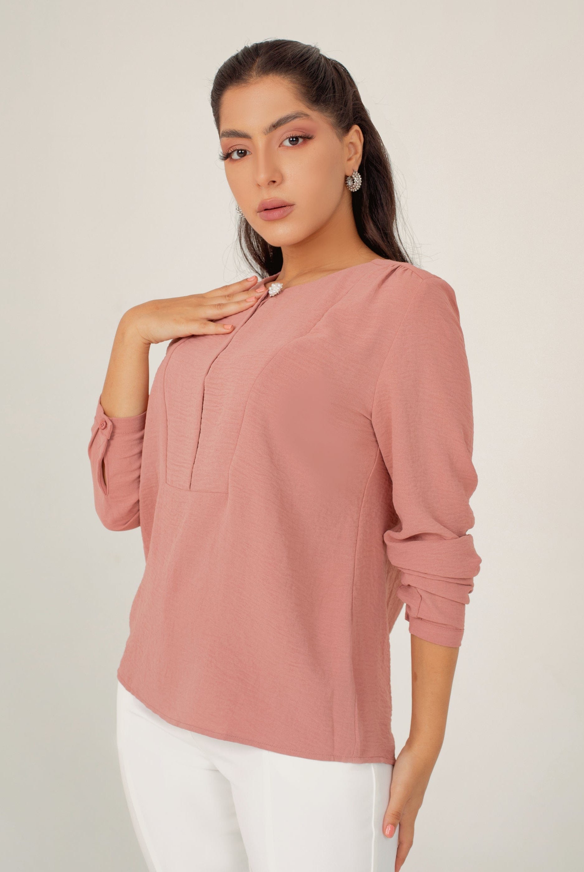 نتشي بلوزة رسمية سادة ناعمة بزرار واحد كم طويل نسائي