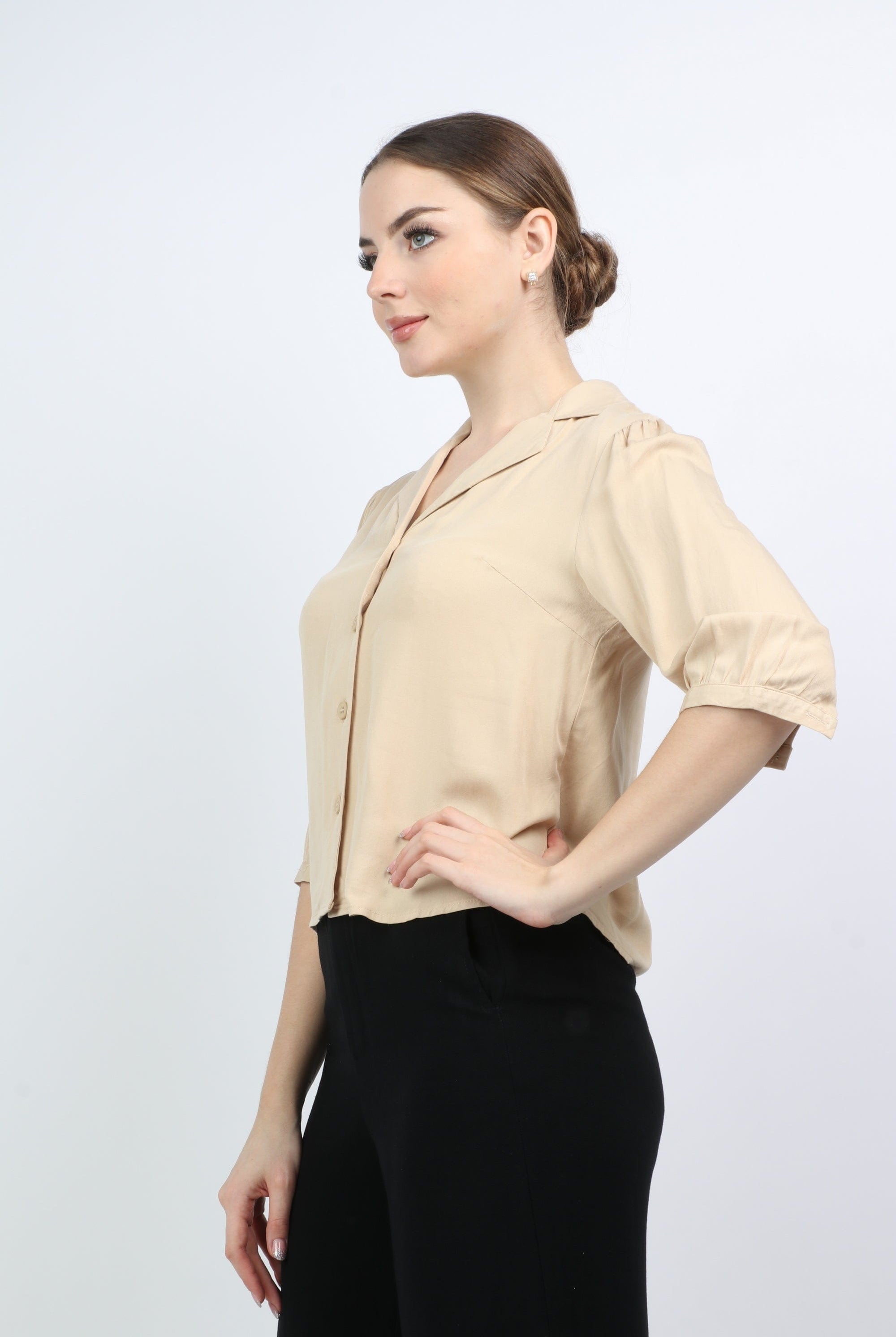 نتشي بلوزة بأزرار أمامية 3/4 كم نسائي